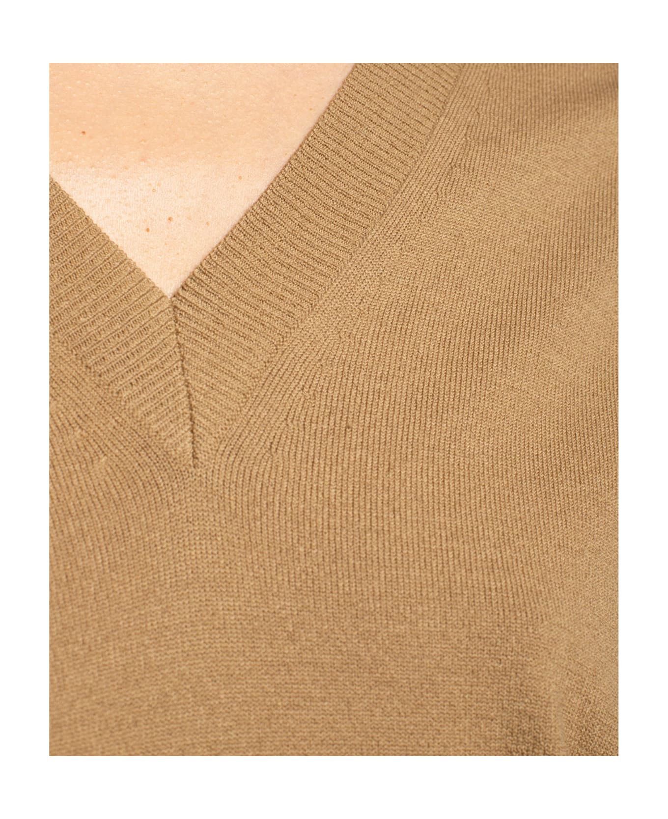 Bottega Veneta o1y0725 V-neck Sweater in Sand Size S / US 4 / IT 40 - 2 Thumbnail