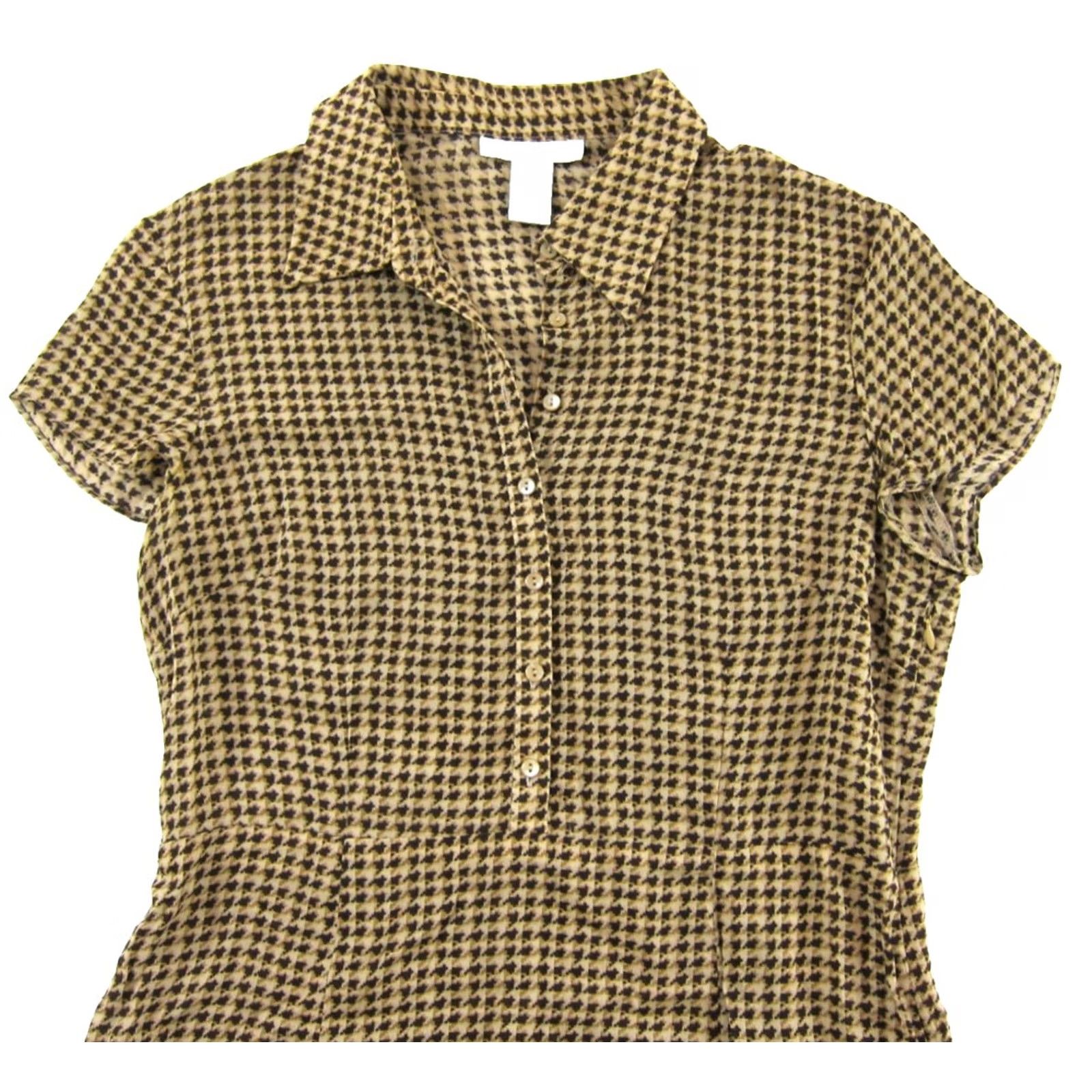 Nine West VINTAGE Nine West Shirt Dress 12 Brown Checked Short Sleeve Button Up Rayon 100% Shirt Dress, Vintage, Brown, 12, Nine West Size XL / US 12-14 / IT 48-50 - 4 Thumbnail