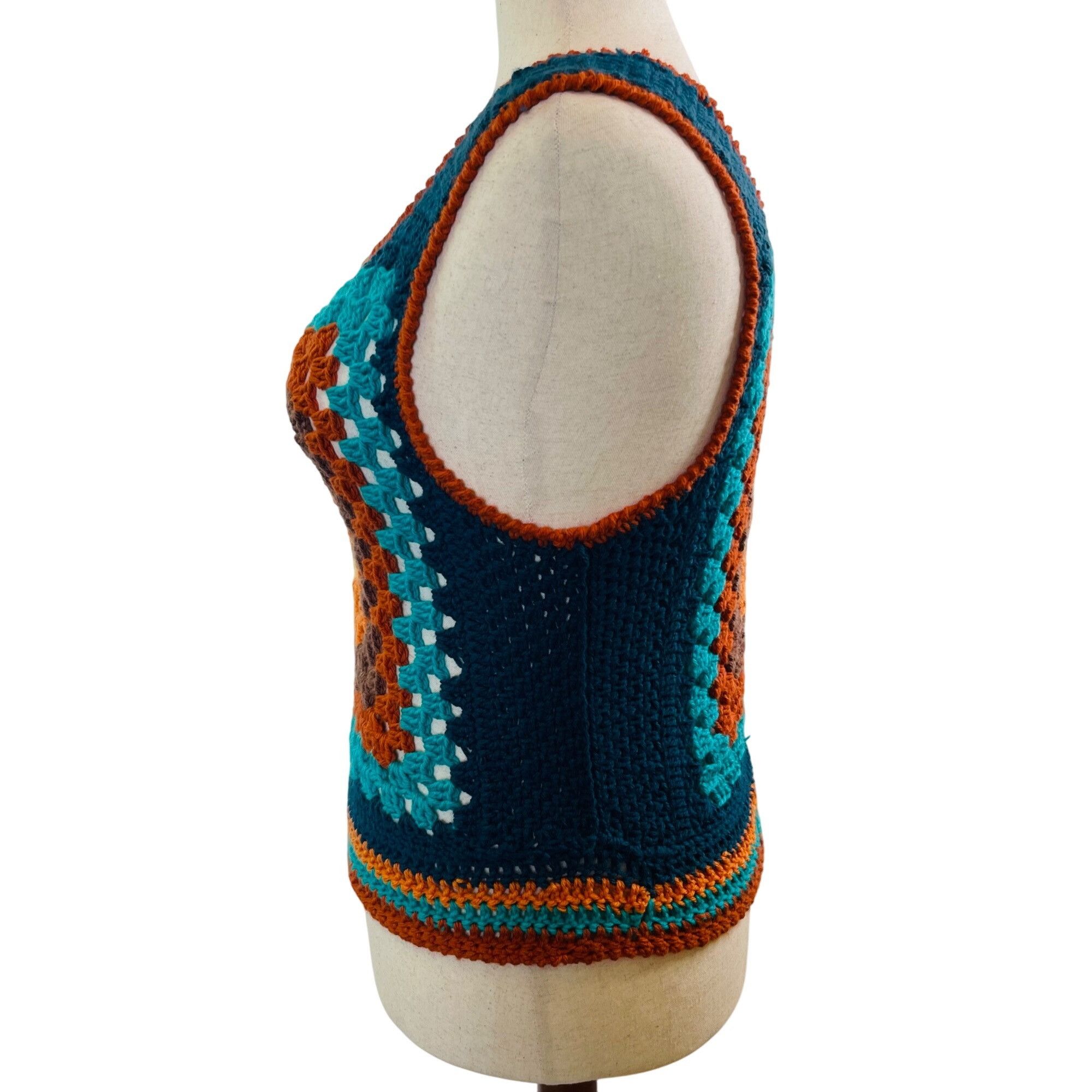Handmade Crochet Vest Tank Top Retro 70's Hippie Granny Square Rib Ti Size ONE SIZE - 4 Thumbnail