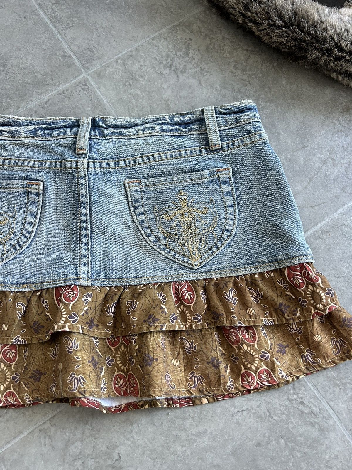 Vintage Y2K Mini Skirt Avant Garde Ruffle Denim Sexy 00s Size 26" / US 2 / IT 38 - 10 Thumbnail