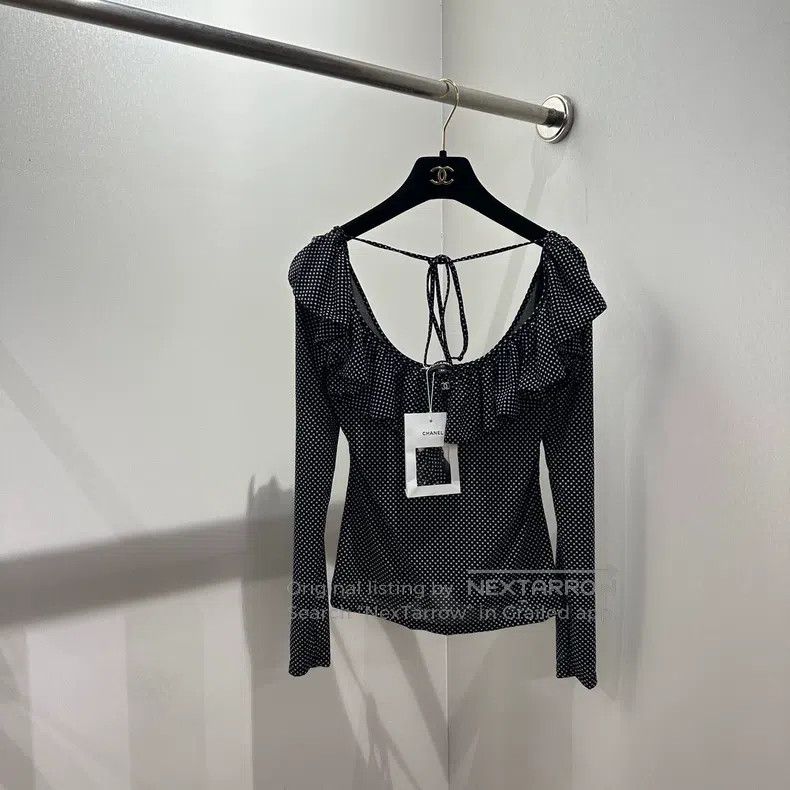 Chanel Chanel 24B wave dot full-print logo lotus leaf collar long Size XXS / US 00 / IT 34 - 1 Thumbnail