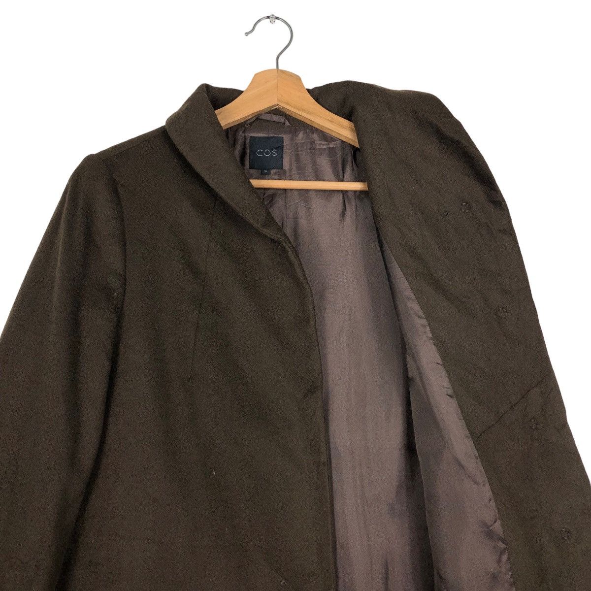 Cos 🔥Long Jacket Wool Herringbone Fly COS Rich Brown Size XS / US 0-2 / IT 36-38 - 12 Thumbnail
