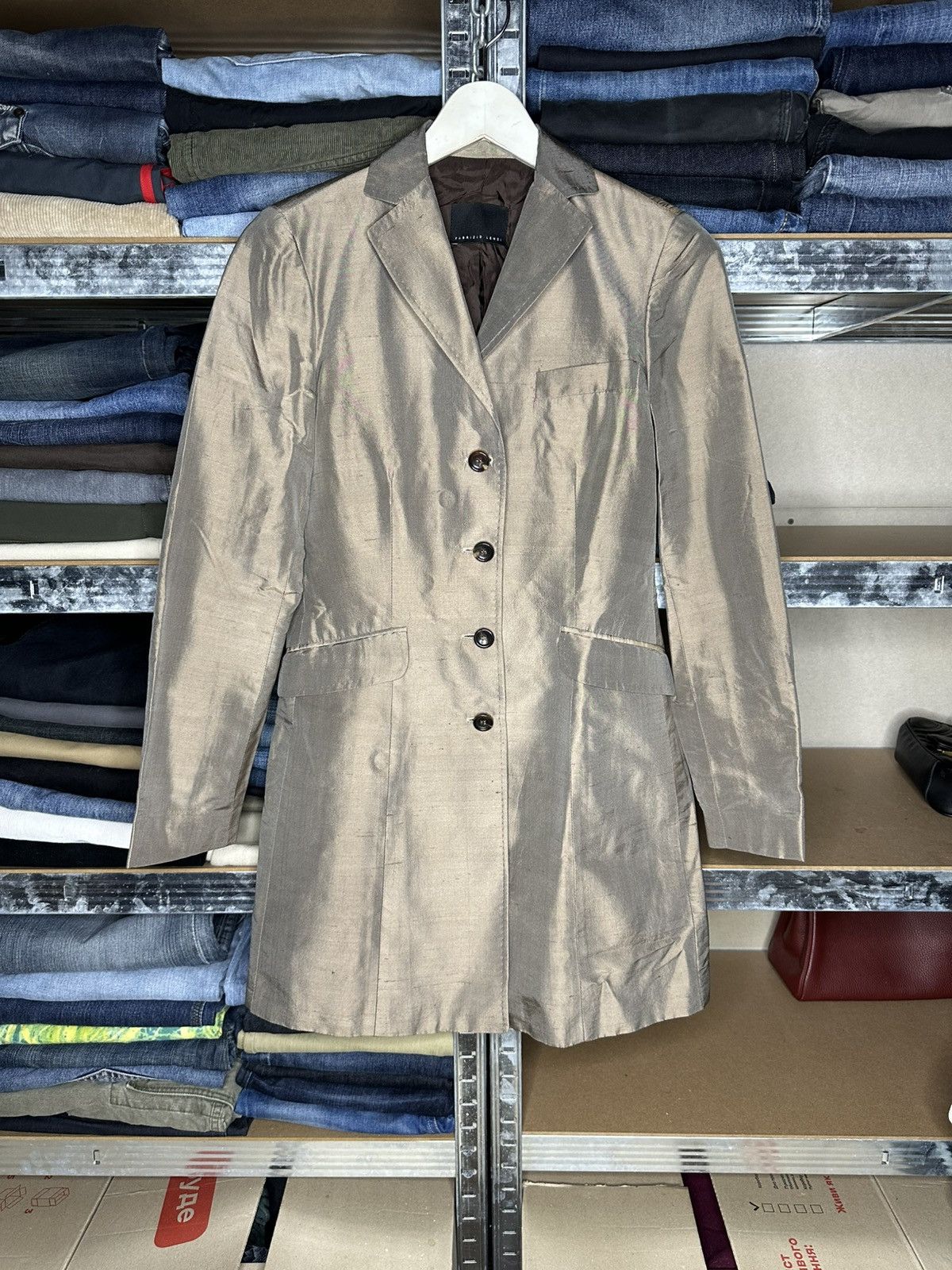 Other Fabrizio Lenzi 100% Silk Blazer Jacket Beige Luxury Size S / US 4 / IT 40 - 1 Thumbnail