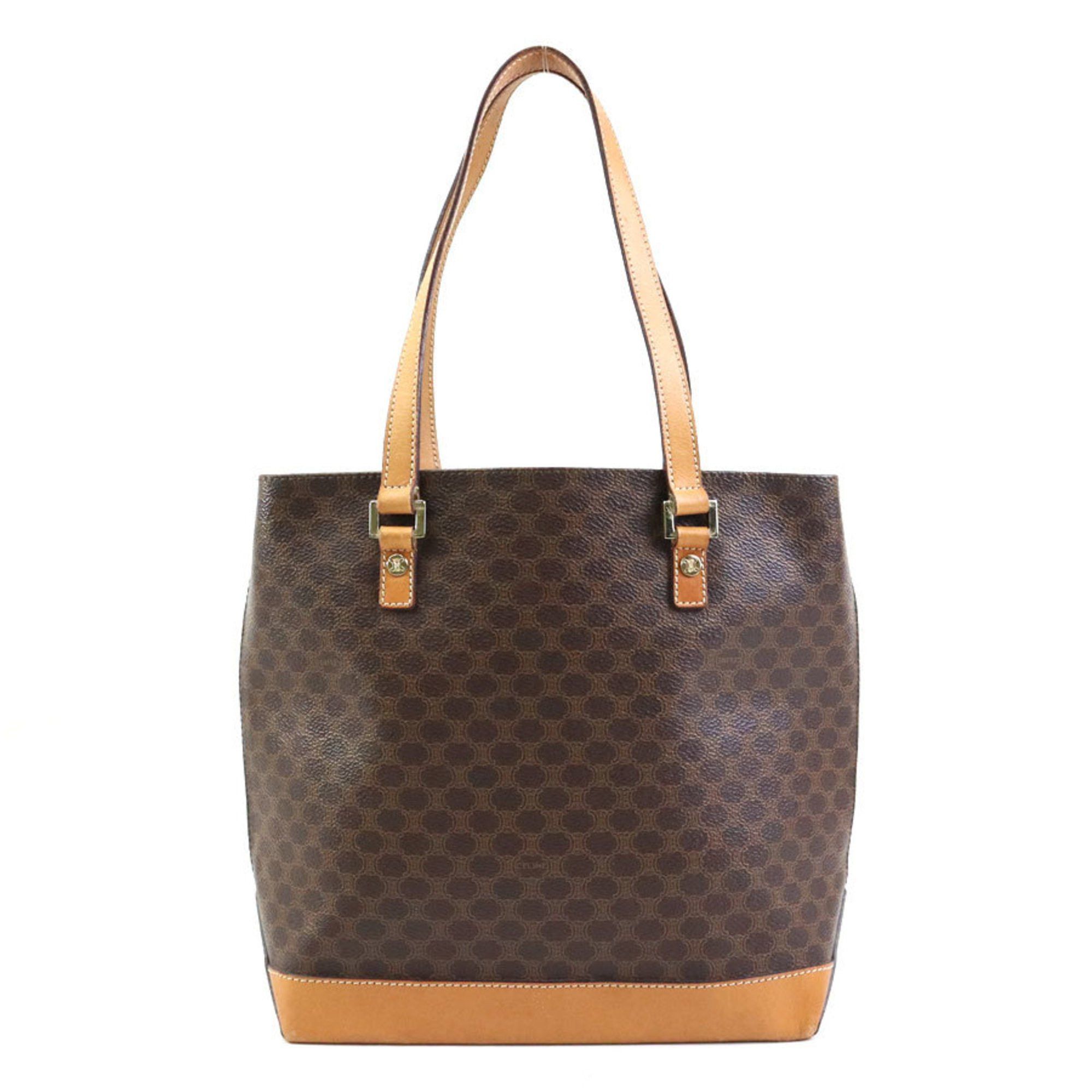 Celine Shoulder Bag Tote Macadam Leather Brown Gold Women's E60274K