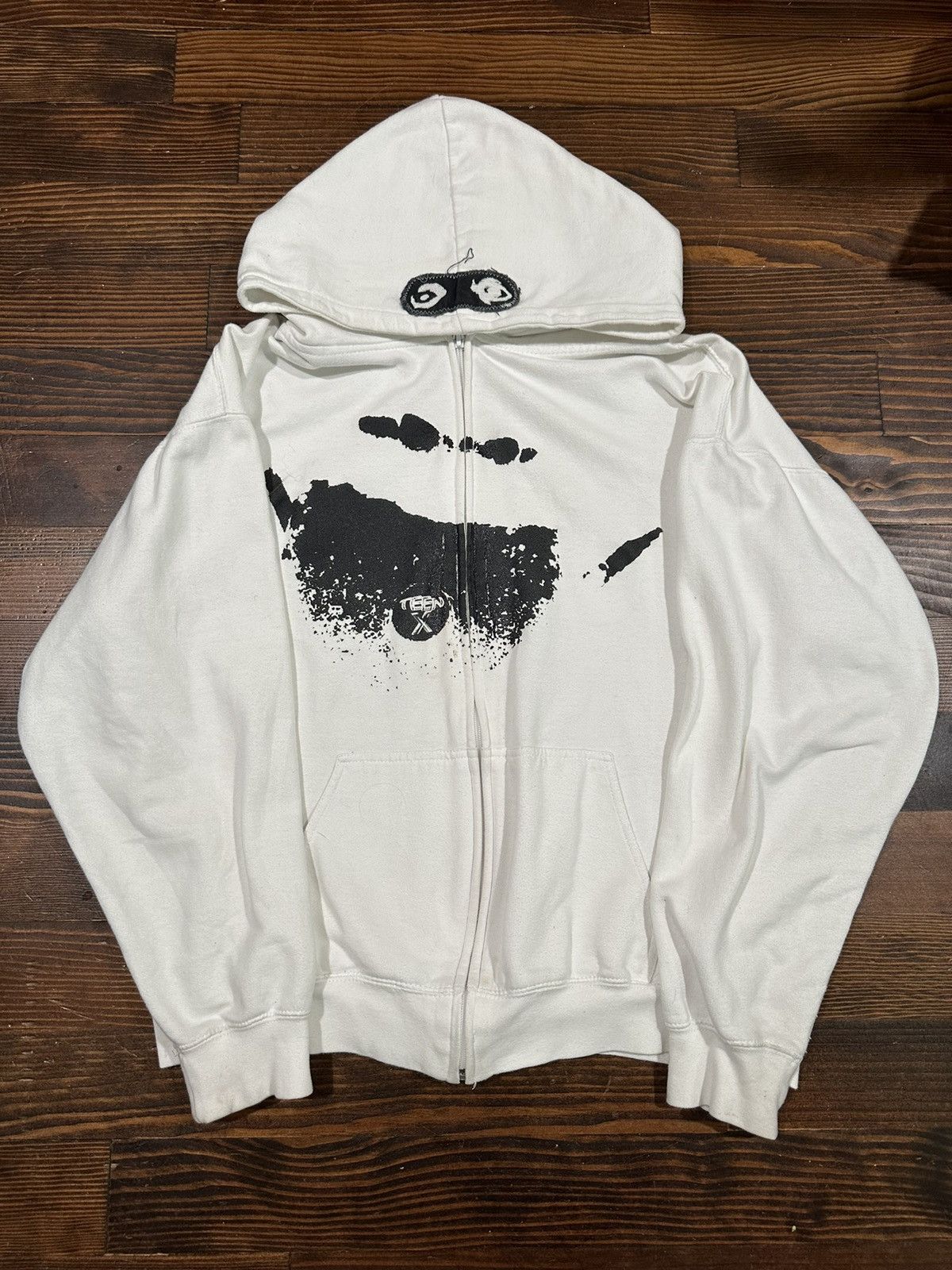 image of Actual Hate x Ken Carson Teen X White Zip Up Hoodie, Men's (Size Large)