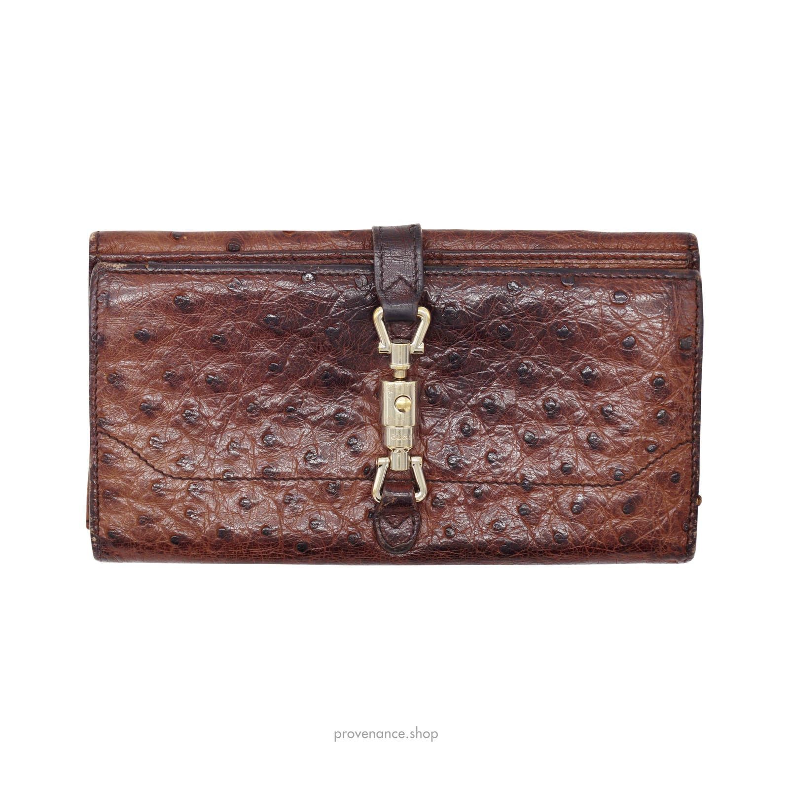 image of Gucci Long Wallet - Brown Ostrich Leather, Women's