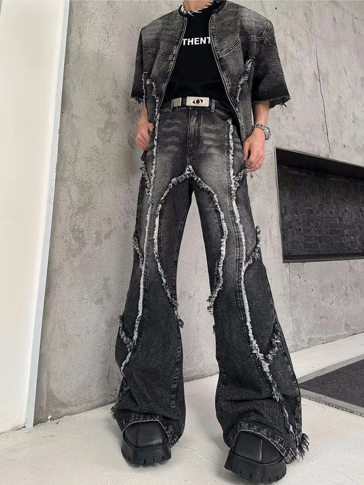 Vintage Black Baggy Stacked Flare Jeans Size US 32 / EU 48 - 3 Thumbnail