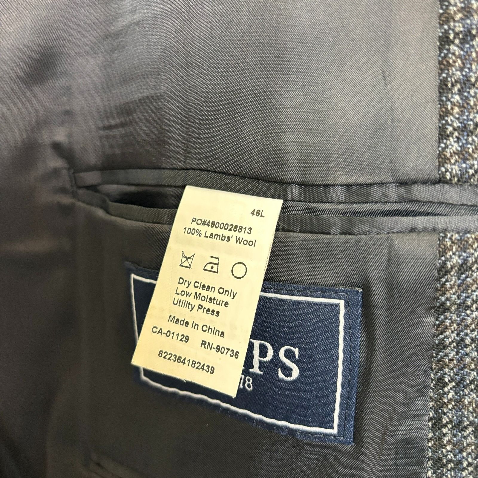 Chaps CHAPS 48L Houndstooth Sport Coat Blazer 100% Lambswool Blue Size 48R - 8 Thumbnail