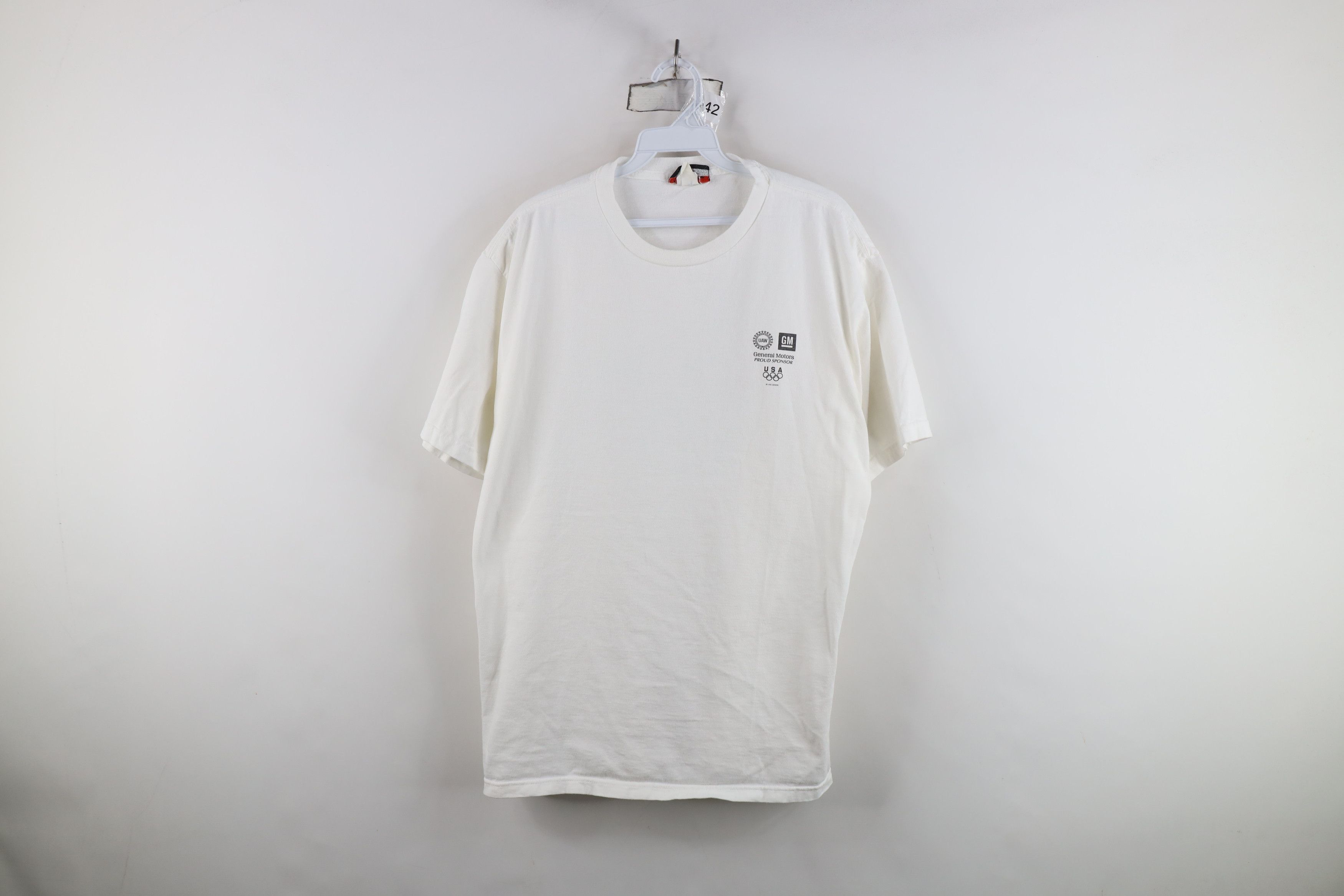 Vintage Vintage 90s Y2K Union Motors USA Olympics T-Shirt White Size L / US 10 / IT 46 - 1 Thumbnail