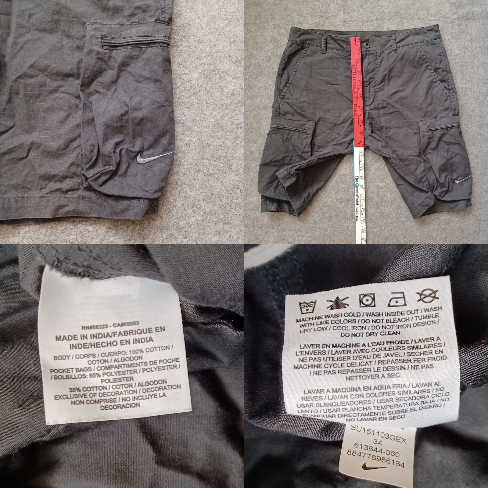 Nike VINTAGE Nike Shorts Mens 34 Black Faded Logo Cargo Zip Pockets Athletic Casual Size US 34 / EU 50 - 8 Thumbnail