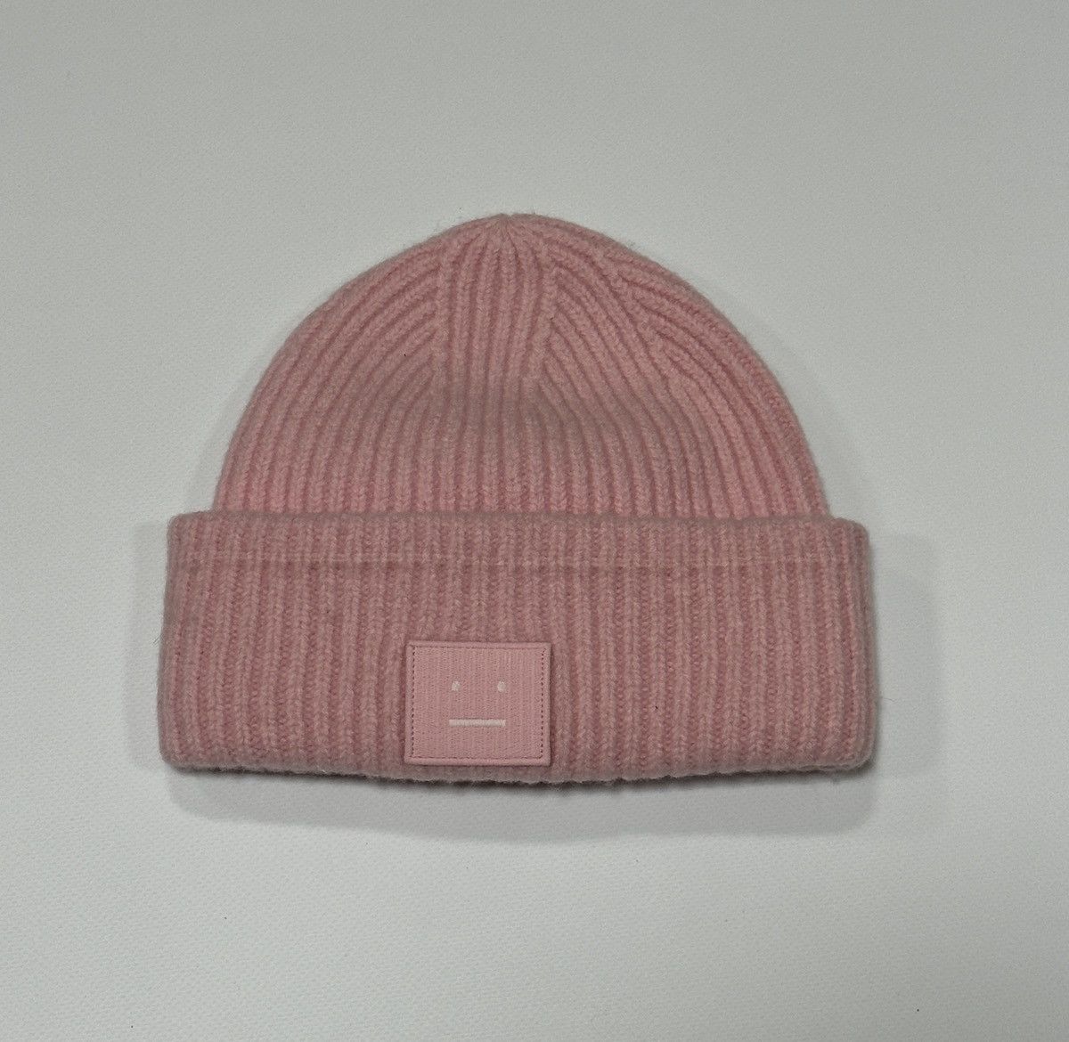 Acne Studios Face Logo Wool Pink Beanie Hat Size 56 cm