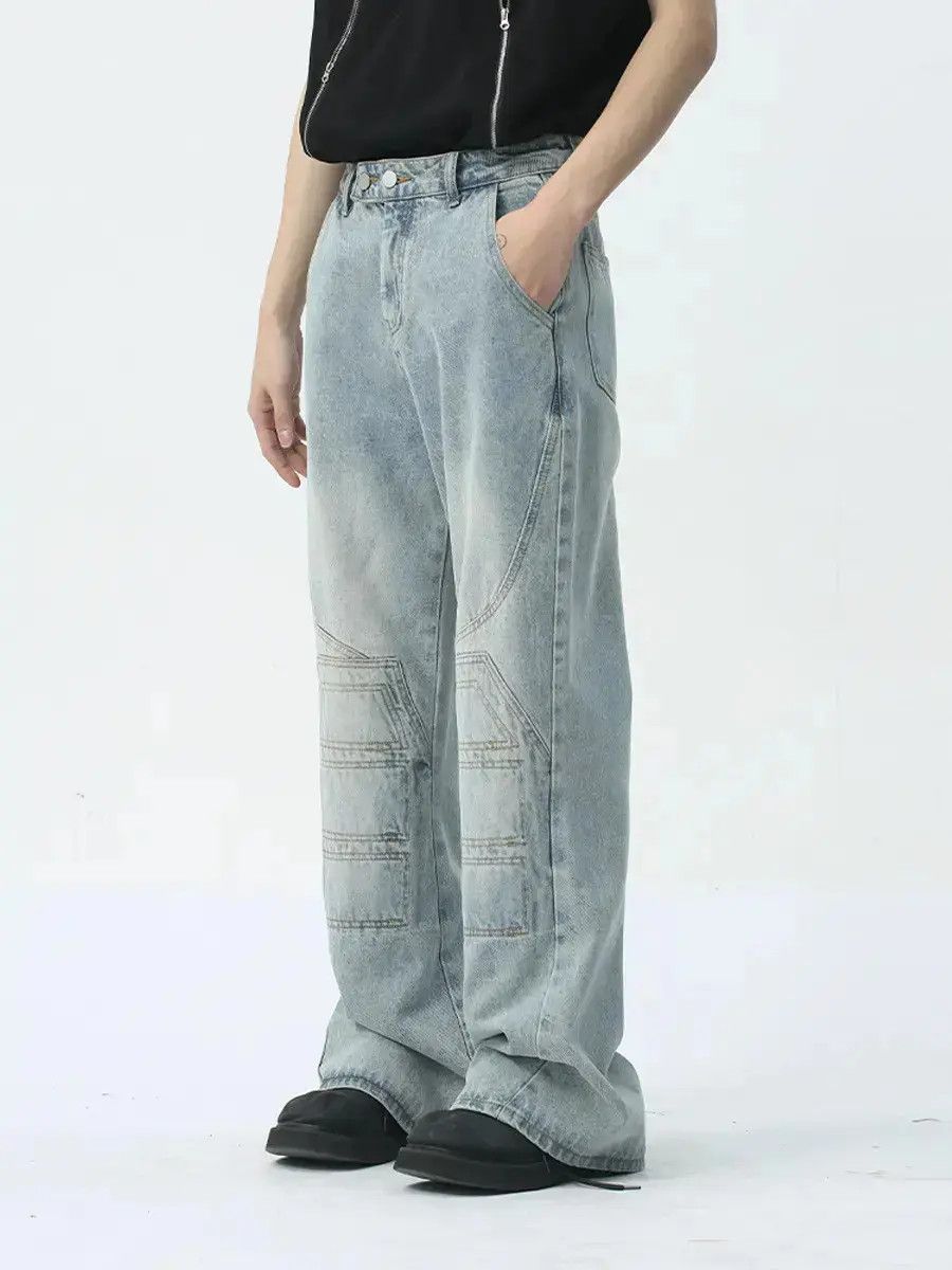 Japanese Brand Retro patchwork straight leg jeans Size US 32 / EU 48 - 1 Thumbnail