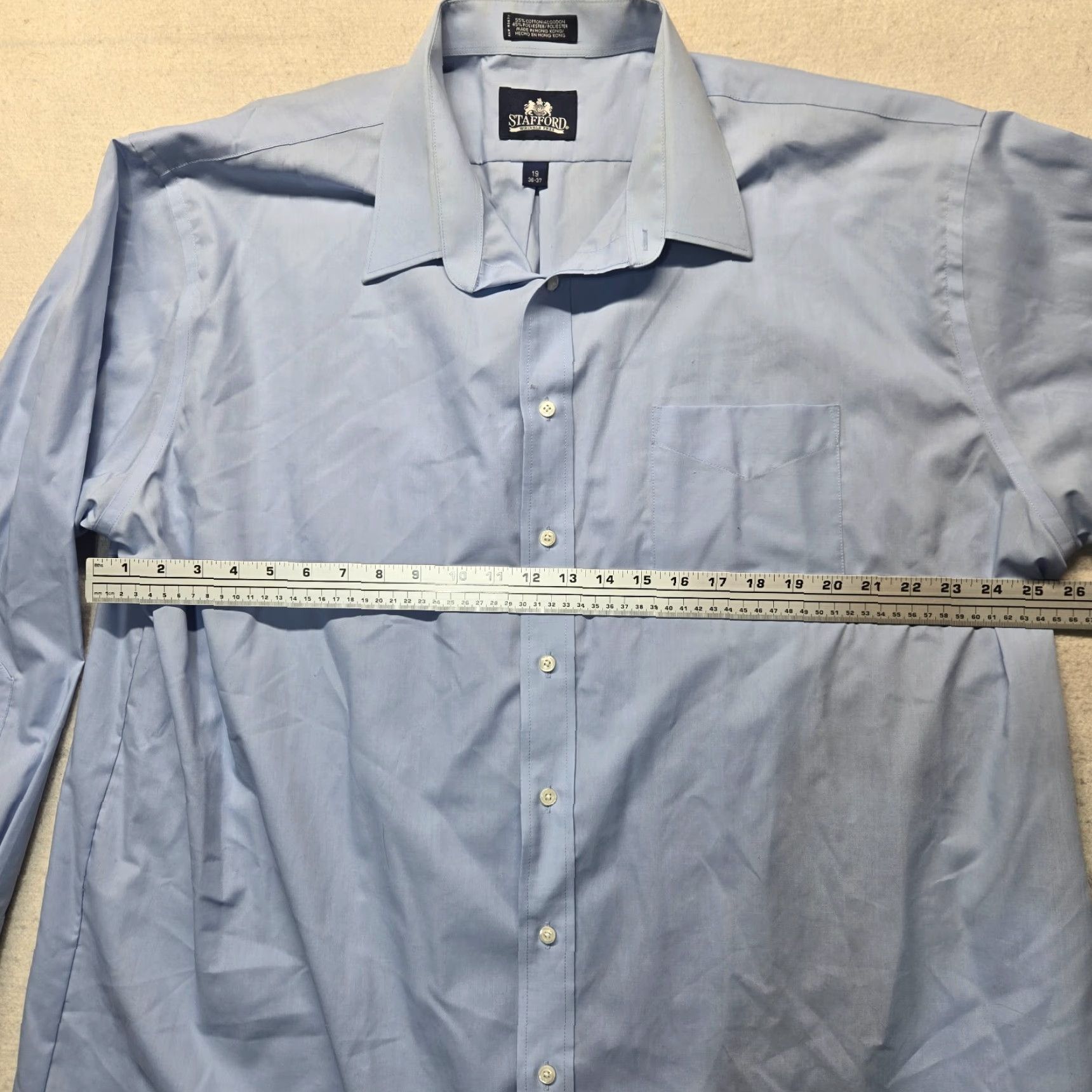 Stafford VINTAGE Stafford Dress Shirt Men 19" Blue Solid Long Sleeve Button Up Collared Pocket Easy Care 19 Mens Size US XXL / EU 58 / 5 - 4 Thumbnail