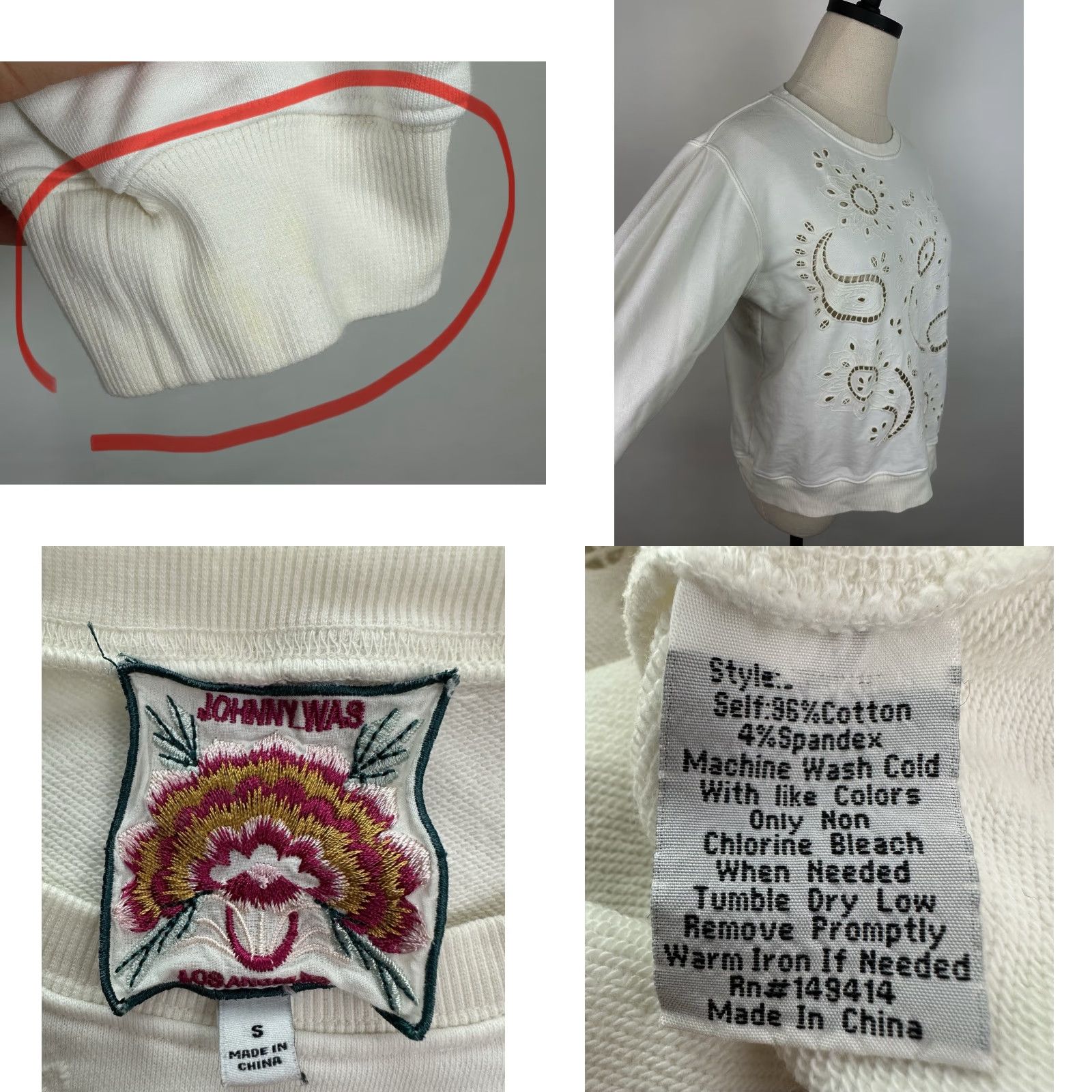 Johnny Was Johnny Was Sweatshirt Small Ivory Eyelet Paisley Embroidered Boho Crew Neck Womens Size S / US 4 / IT 40 - 8 Thumbnail