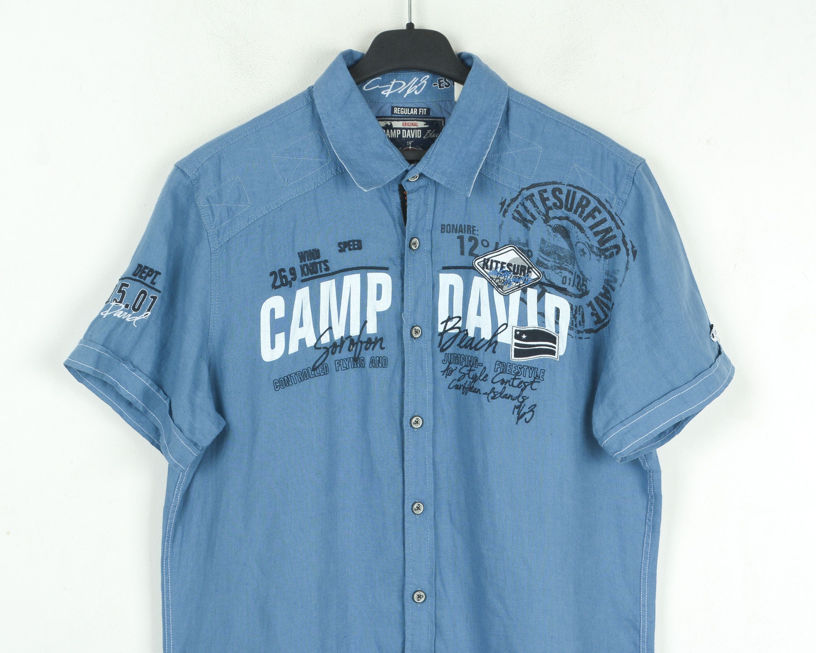 Camp David Linen Reg Fit M Shirt Short Sleeve Casual Embroidery Formal Size US M / EU 48-50 / 2 - 2 Thumbnail