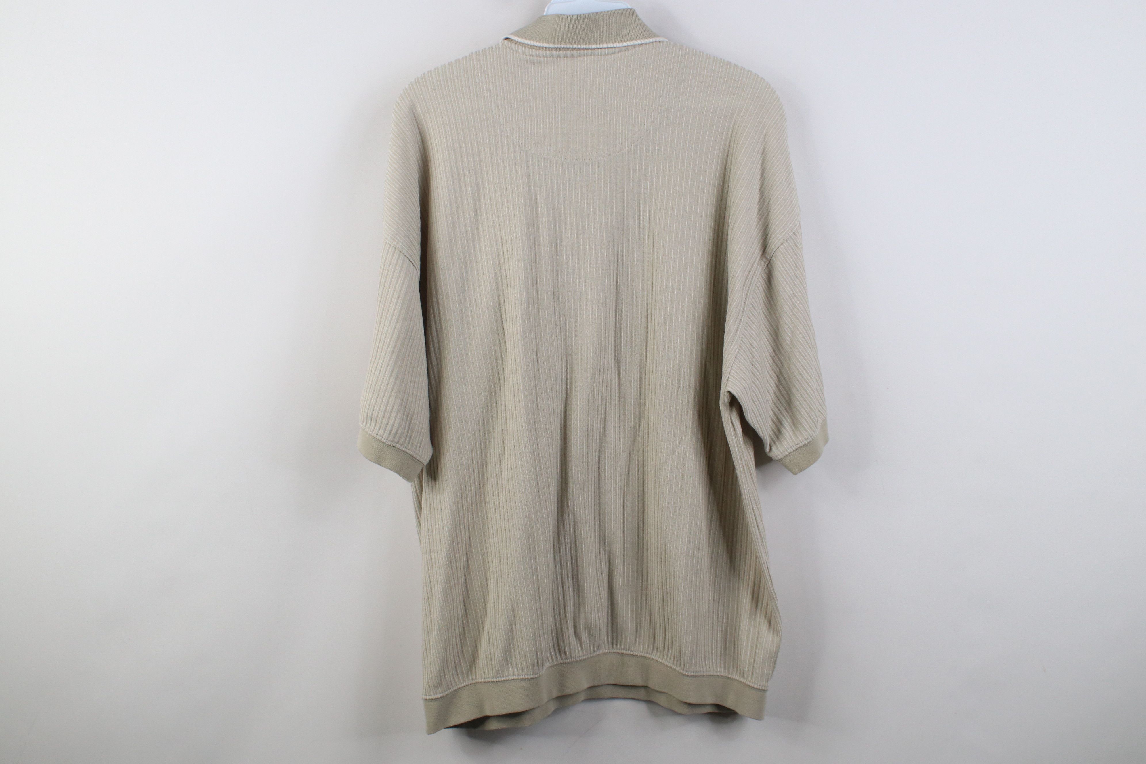 Vintage Vintage 90s Streetwear Ribbed Knit Pullover Polo Shirt Beige Size US L / EU 52-54 / 3 - 10 Thumbnail