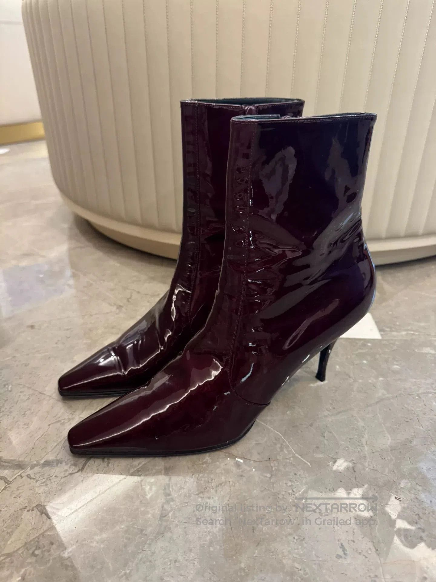 Yves Saint Laurent Saint Laurent Burgundy Patent Leather Ankle Boots. Size US 10.5 / IT 40.5 - 4 Thumbnail