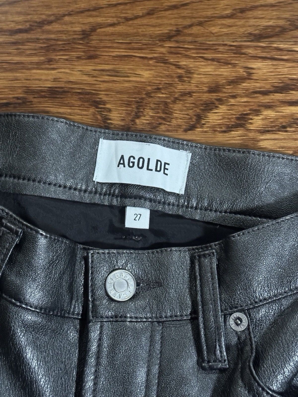 Agolde Women’s AGOLDE Black Leather Straight Leg Jeans Size 27 Size 27" / US 4 / IT 40 - 2 Thumbnail