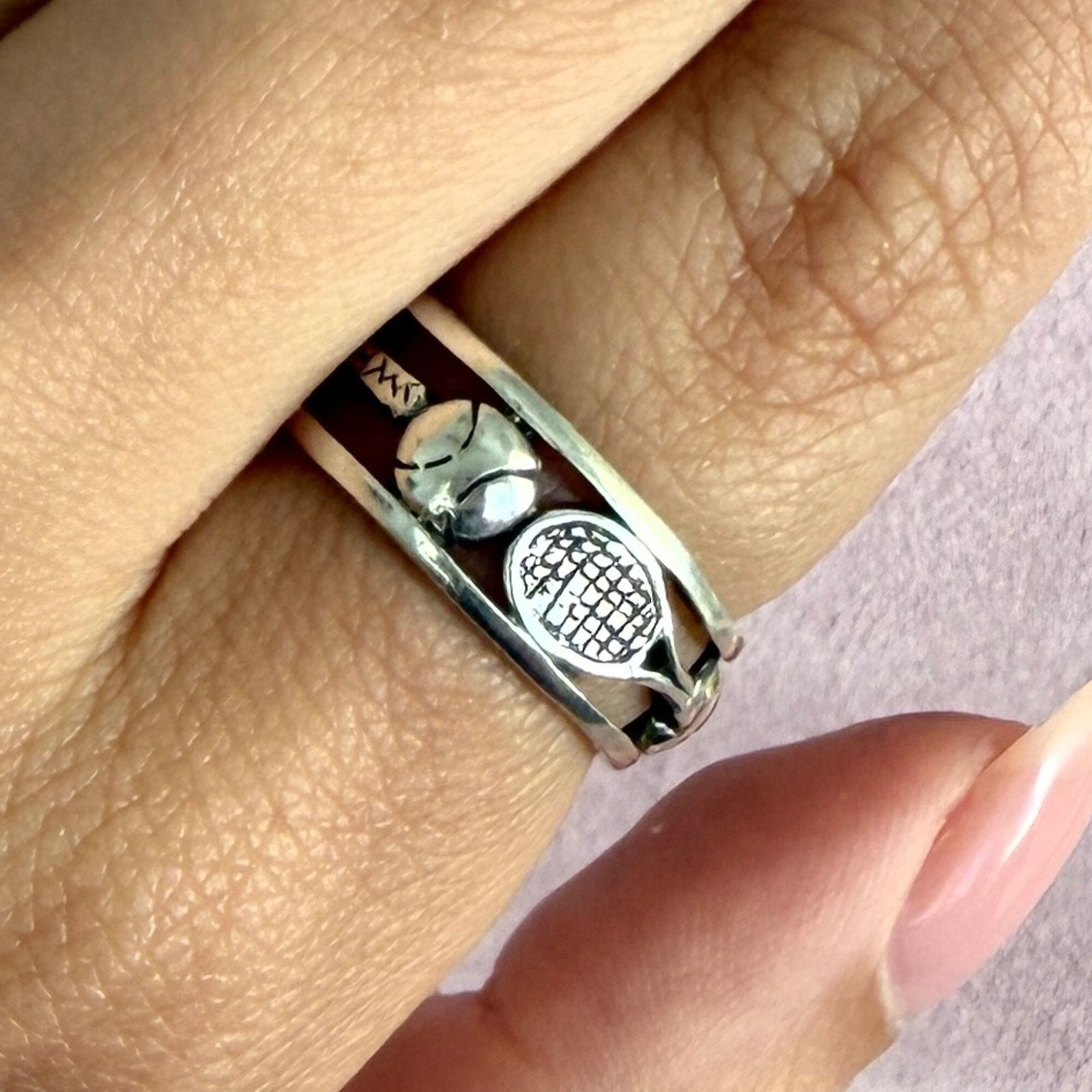 Sterling Silver sterling silver tennis ball & racket band ring size 6.75 Size ONE SIZE - 1 Thumbnail