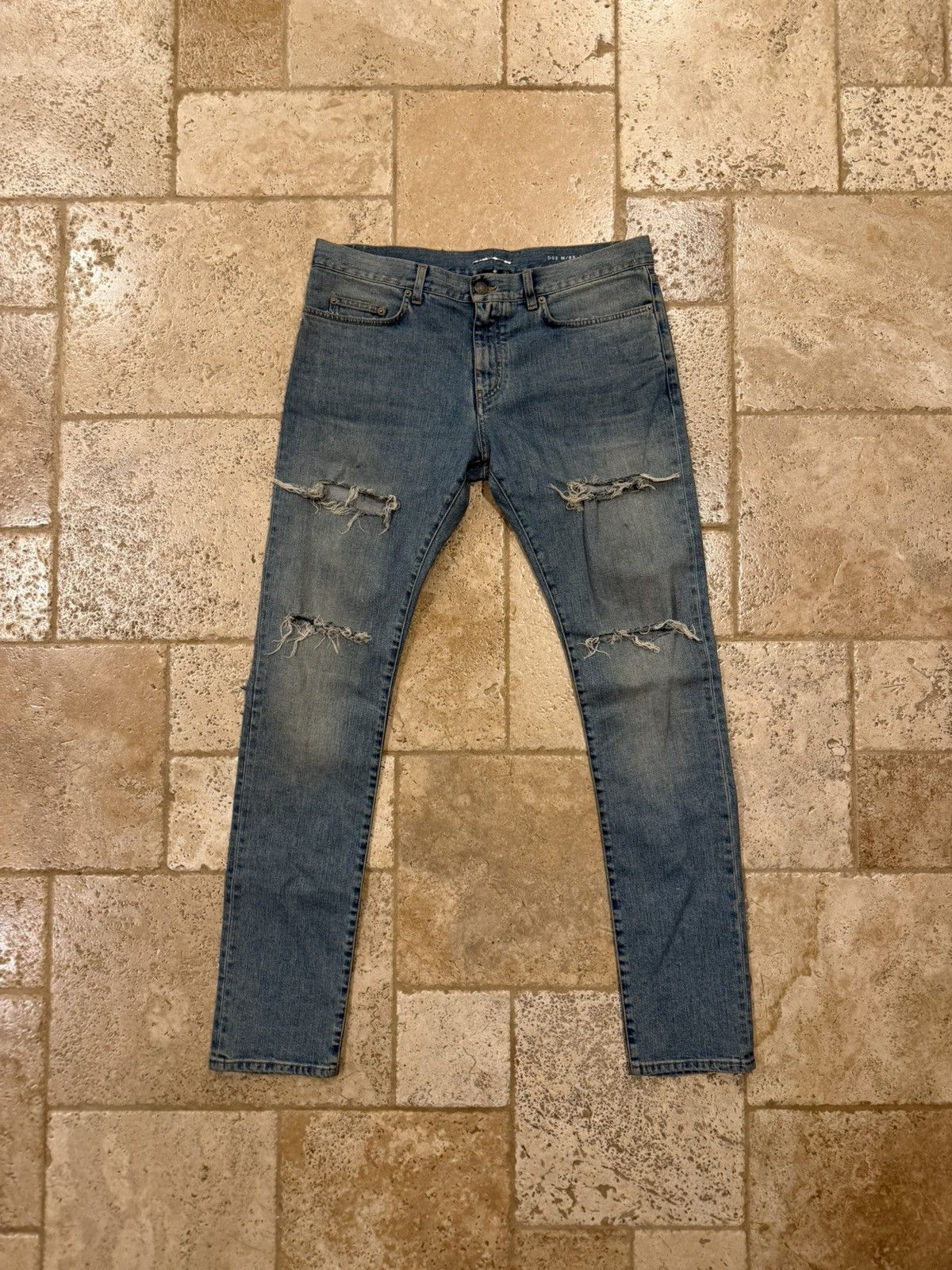 Saint Laurent Paris Saint Laurent x Hedi FW14 Knee Cut Slit Blue Wash D02 Denim Size US 34 / EU 50 - 3 Thumbnail