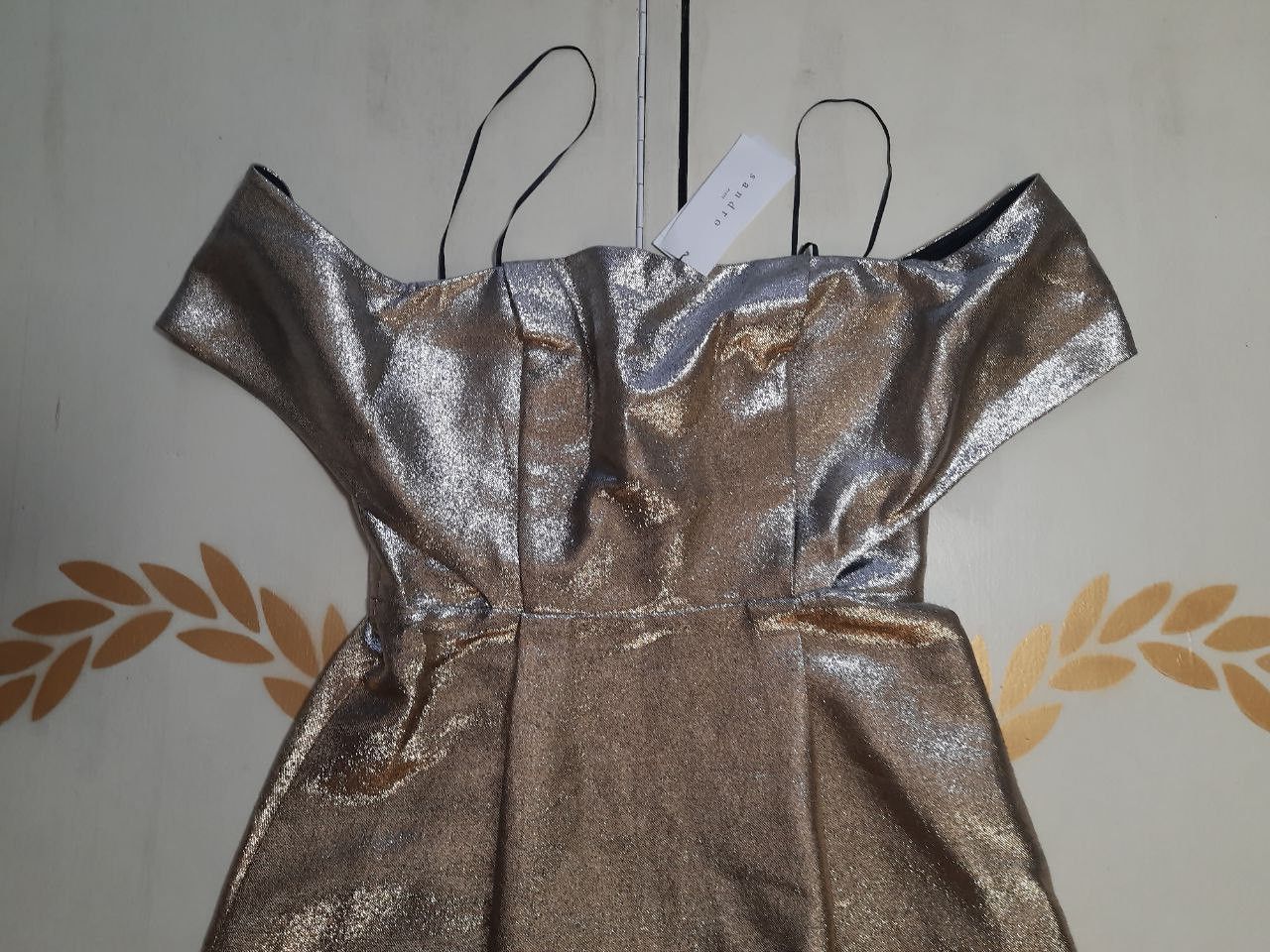 Designer × Sandro Sandro Dress Size S NWT Gold Metallic Open Shoulders Size S / US 4 / IT 40 - 6 Thumbnail