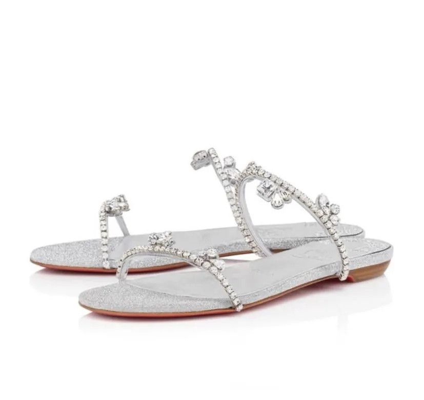 Christian Louboutin os11x0526 Queenie Flat Sandals in Silver Size US 11 / IT 41 - 2 Thumbnail