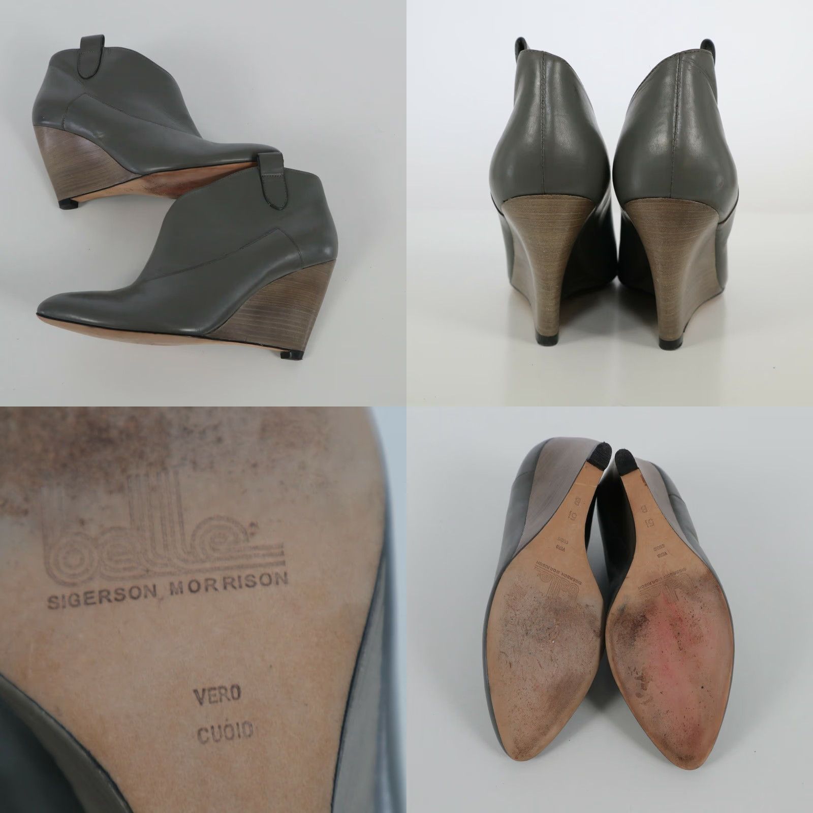 Belle Sigerson Morrison Ankle Boots 5.5B Finley Gray Leather Wedge Asymmetrical