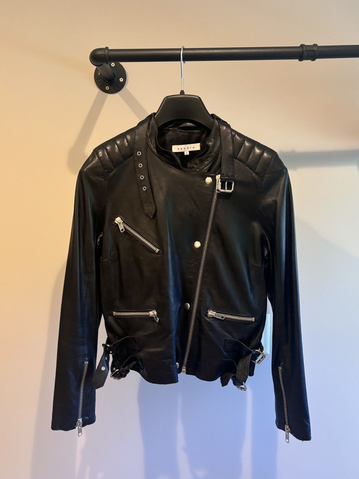 Designer × Sandro Sandro Double Leather Riders Jacket Size M / US 6-8 / IT 42-44 - 1 Thumbnail