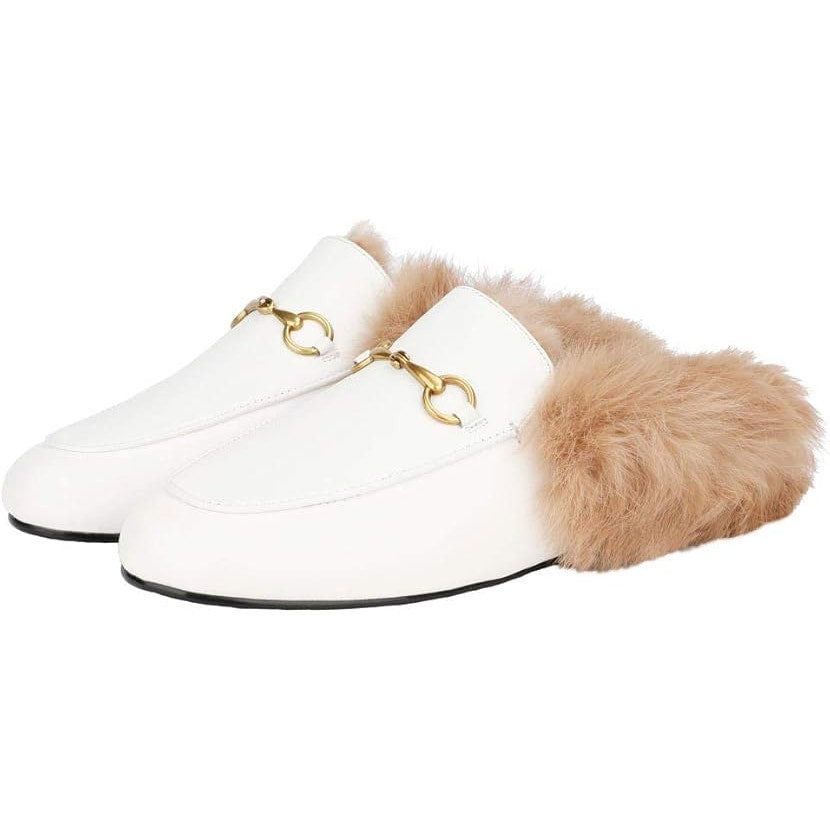 Other Arqa Women's Size 6 White Brown Fur Slide On Mule Slippers Size US 6 / IT 36 - 2 Thumbnail