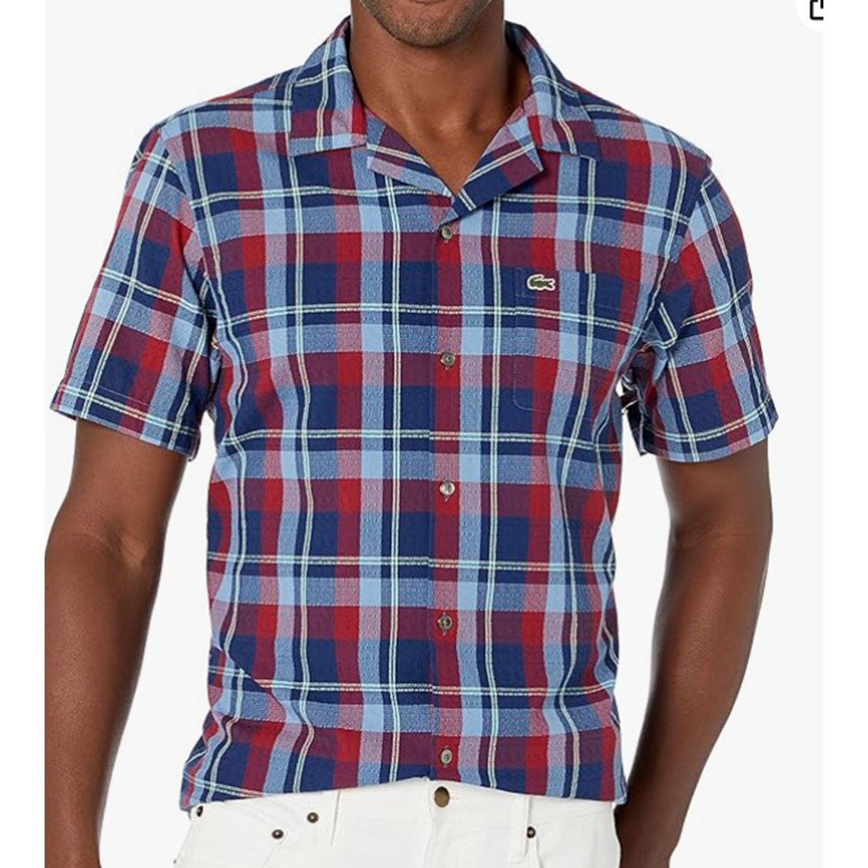 Lacoste Lacoste Men's Short Plaid Relaxed Fit Woven Shirt Blue/Red S Size US S / EU 44-46 / 1 - 1 Thumbnail