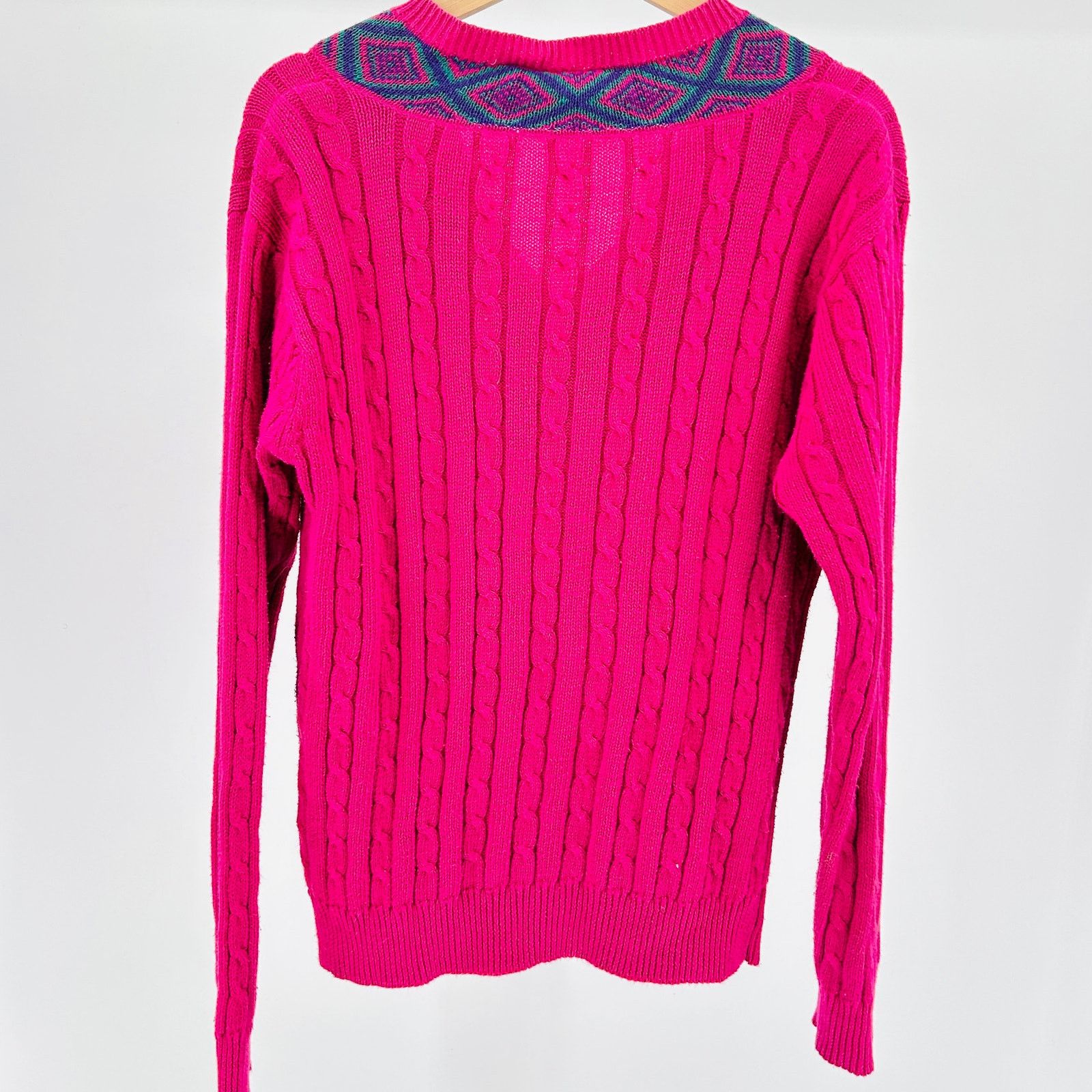 Vintage 80s Leon Levin Fuchsia Ramie Cotton Cable Knit Sweater Size M / US 6-8 / IT 42-44 - 3 Thumbnail