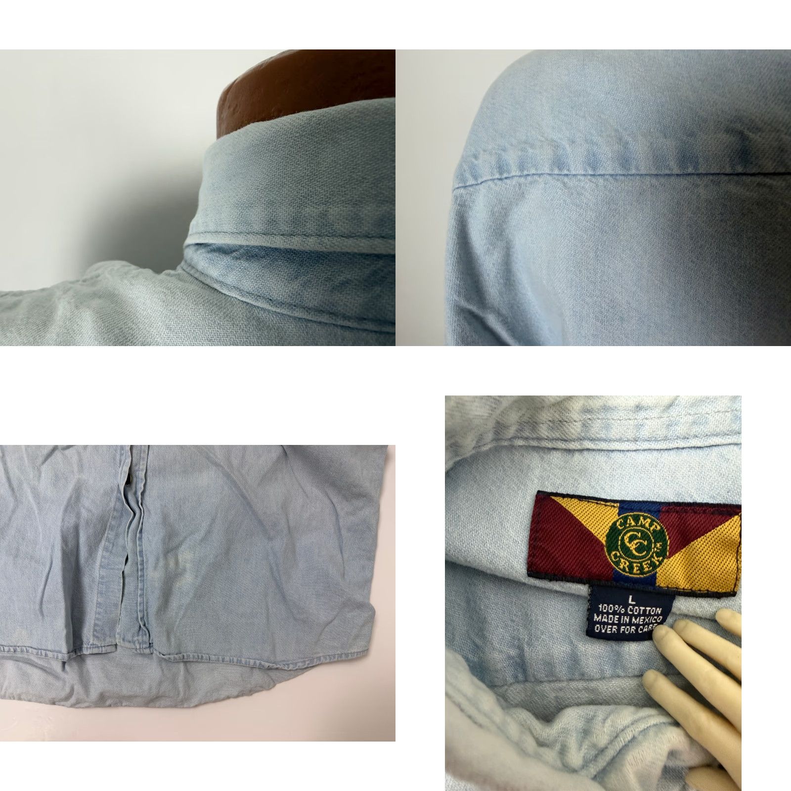 Denime VINTAGE Camp Creek Denim Shirt Men L Blue Cotton Button-Up 90s Y2K Embroidered Pockets Size US L / EU 52-54 / 3 - 8 Thumbnail