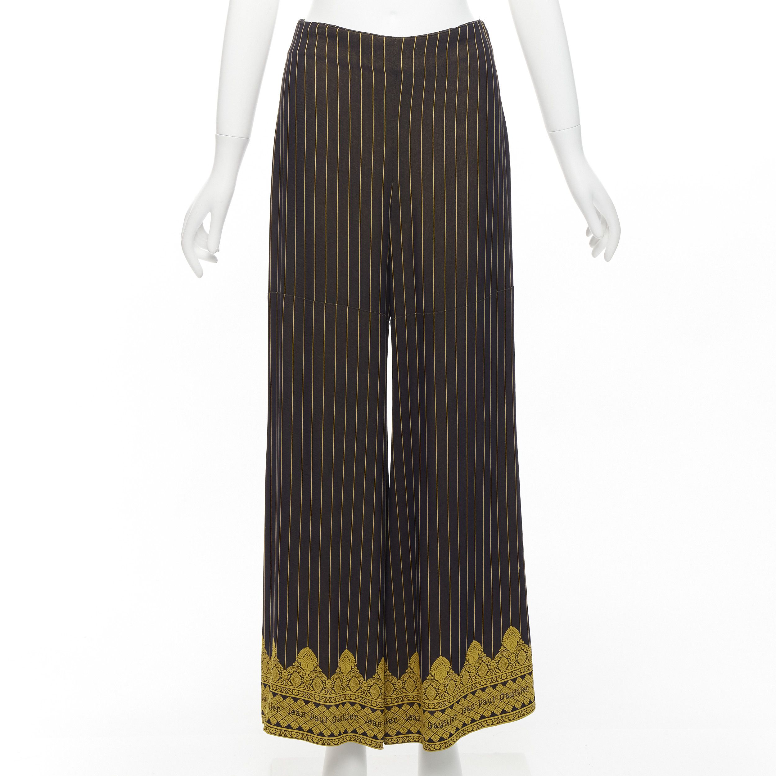 Jean Paul Gaultier JEAN PAUL GAULTIER FEMME black gold striped logo trim wide leg pants IT40 L Size 27" / US 4 / IT 40 - 1 Thumbnail