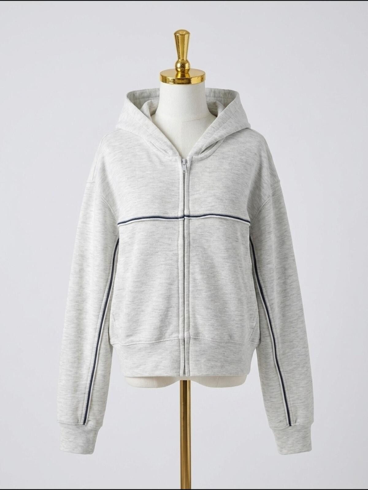 Zara Zara Heather Gray Hooded Zip Jacket with Navy Piping Size US XXS / EU 40 - 1 Thumbnail
