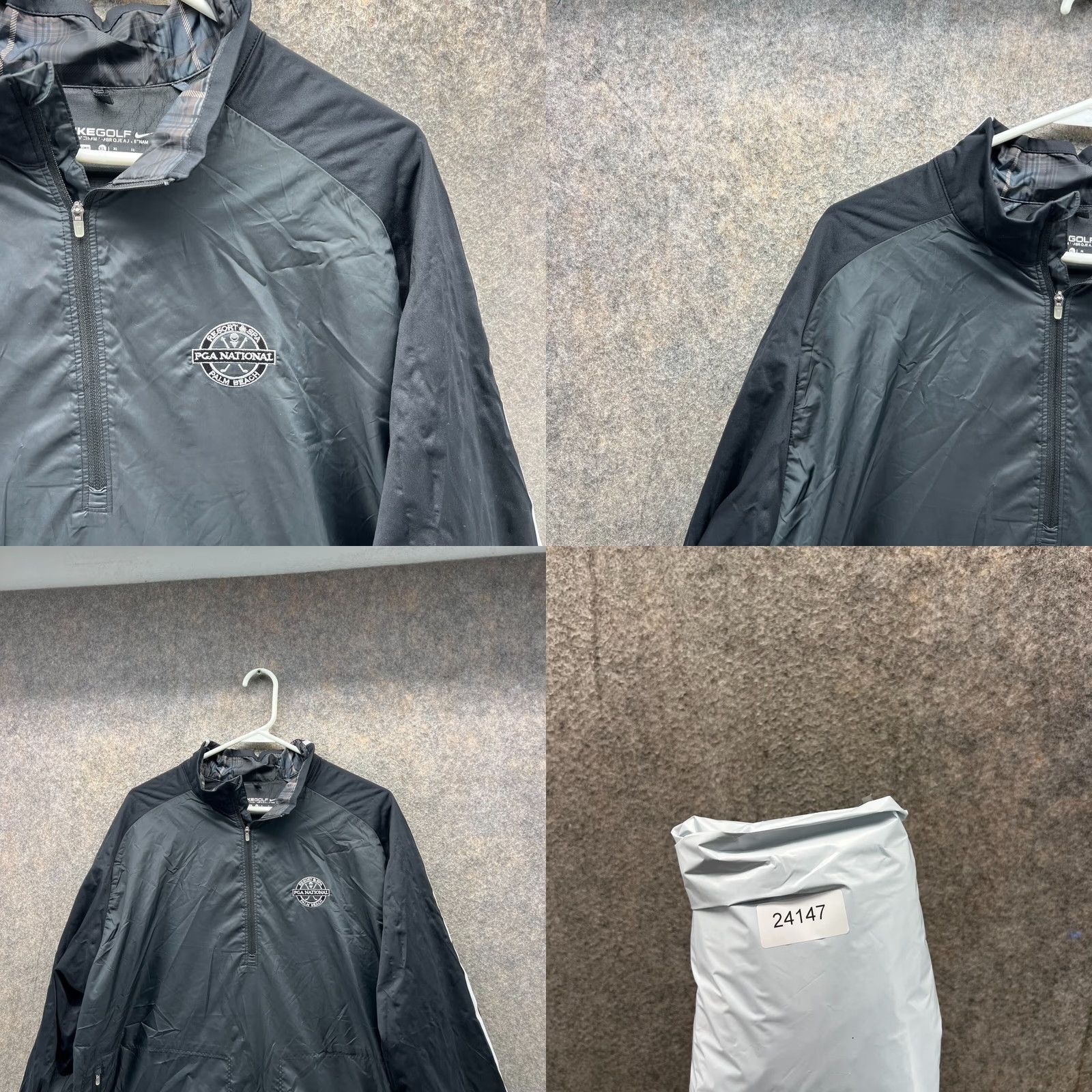 Nike Nike Jacket Men XL Black Windbreaker 1/4 Zip Logo PGA National Palm Beach Golf Windbreaker Jacket, 1/4 Zip, Nike, Black, XL, Men Size US XL / EU 56 / 4 - 8 Thumbnail