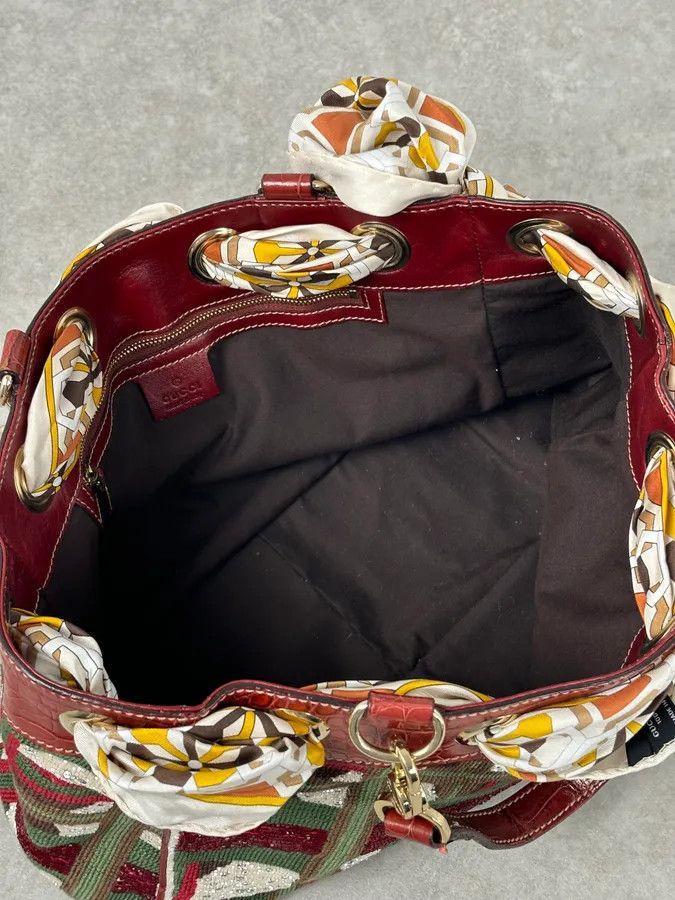 Gucci Gucci Burgundy Embroidered Beaded Canvas 85th Anniversary Positano Tote Bag Size ONE SIZE - 14 Thumbnail
