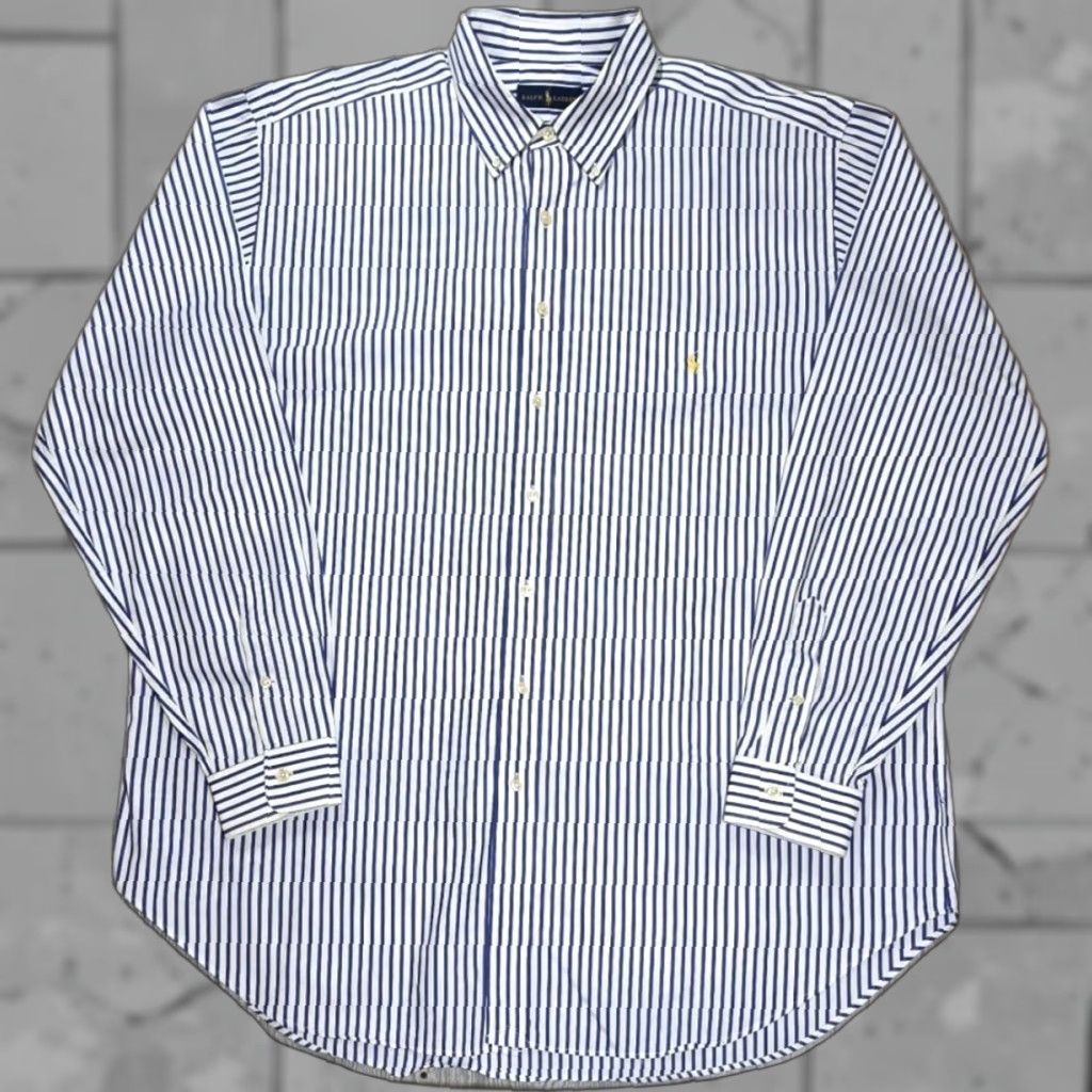 Polo Ralph Lauren Ralph Lauren Polo Long Sleeve Shirt 2XLT Blue White Stripe Bengal Poplin OCBD Button-Up Mens Size US XXL / EU 58 / 5 - 1 Thumbnail