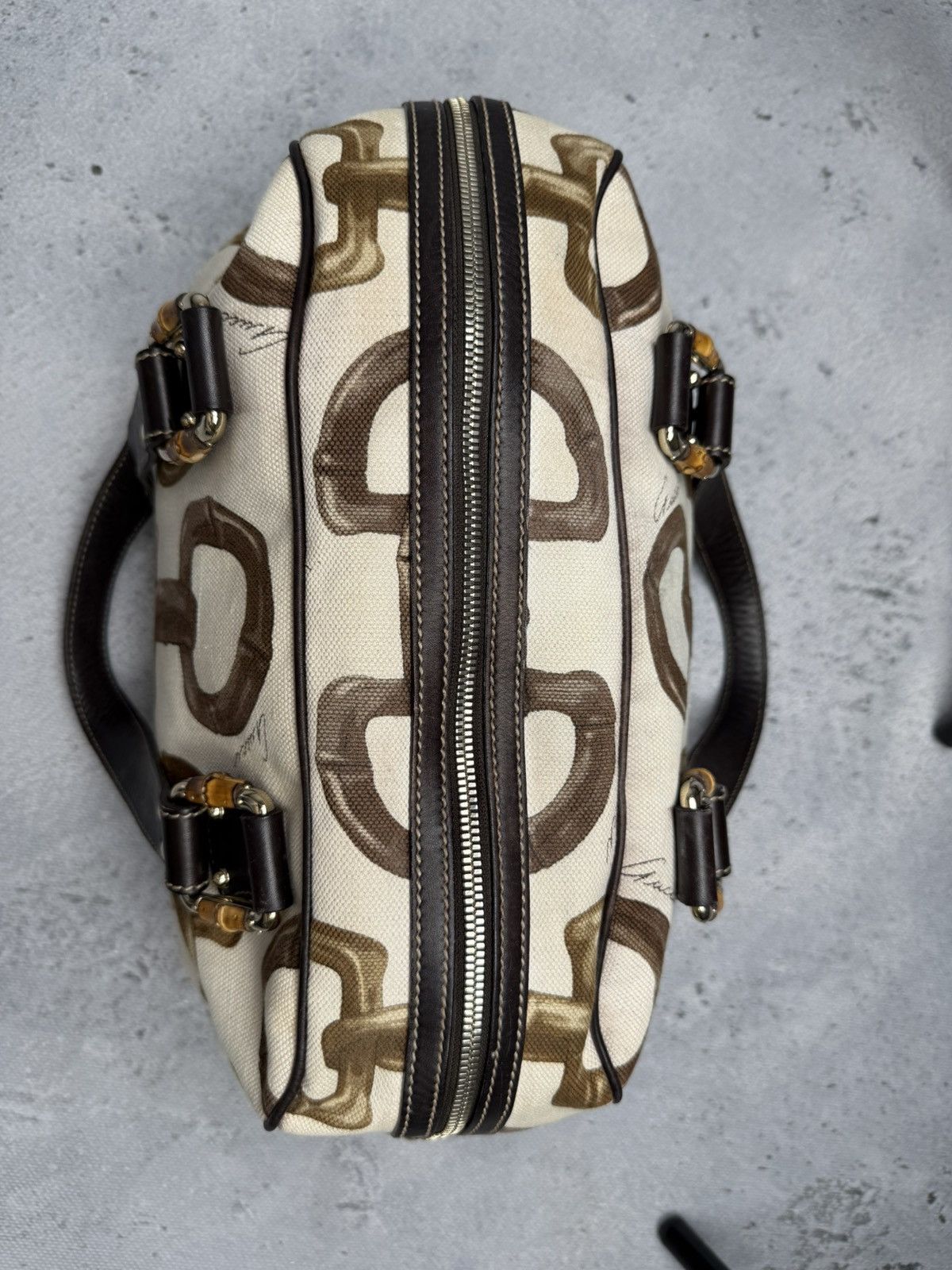 Gucci Vintage Gucci Bamboo Canvas Boston Bag Brown Leather Trim Size ONE SIZE - 4 Thumbnail