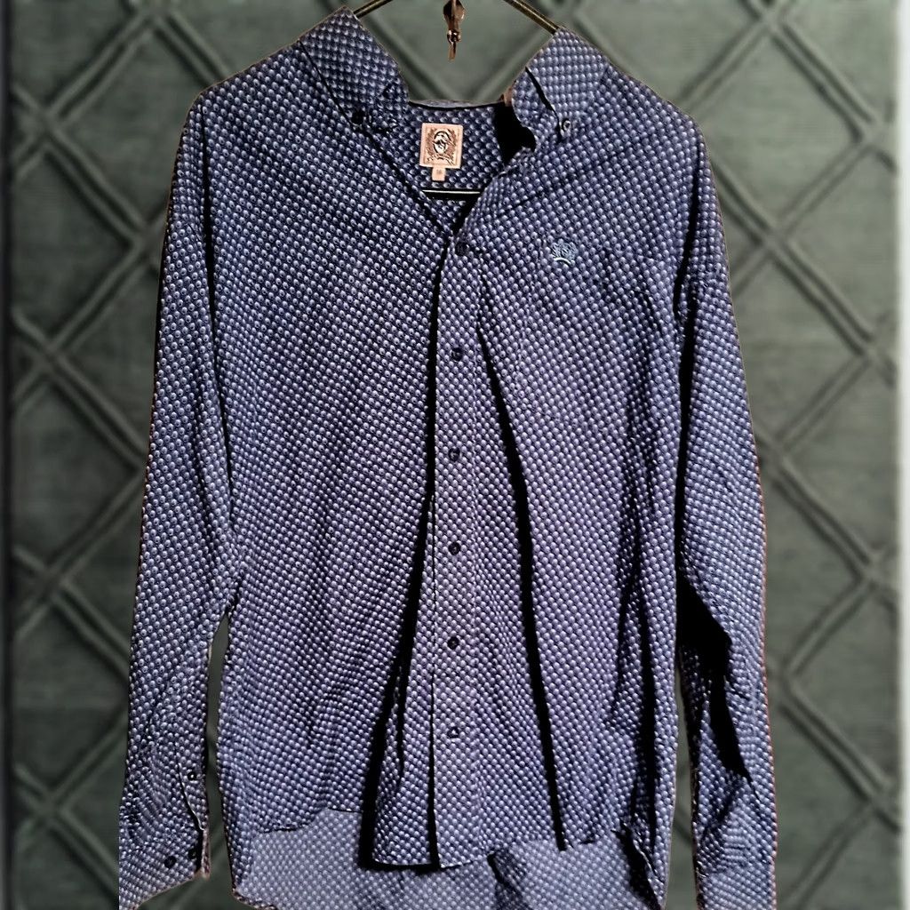 Vintage Cinch Button-Up Shirt M Men Blue Hexagonal Pattern Western Long Sleeve Size M Size 40R - 1 Thumbnail