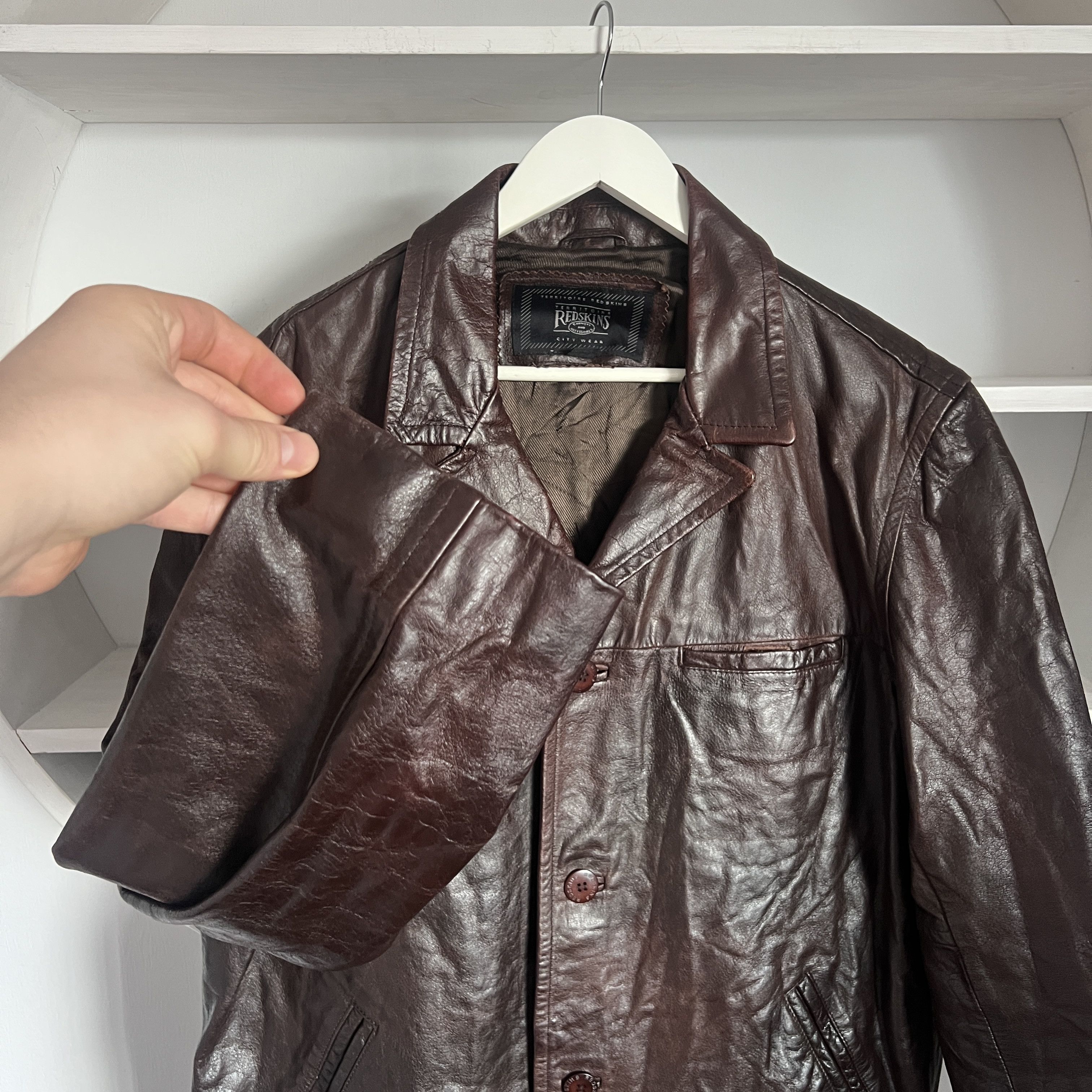 Johnson Motors × NFL Men's REDSKINS 100% Leather Brown Jacket Size XL Size US XL / EU 56 / 4 - 7 Thumbnail