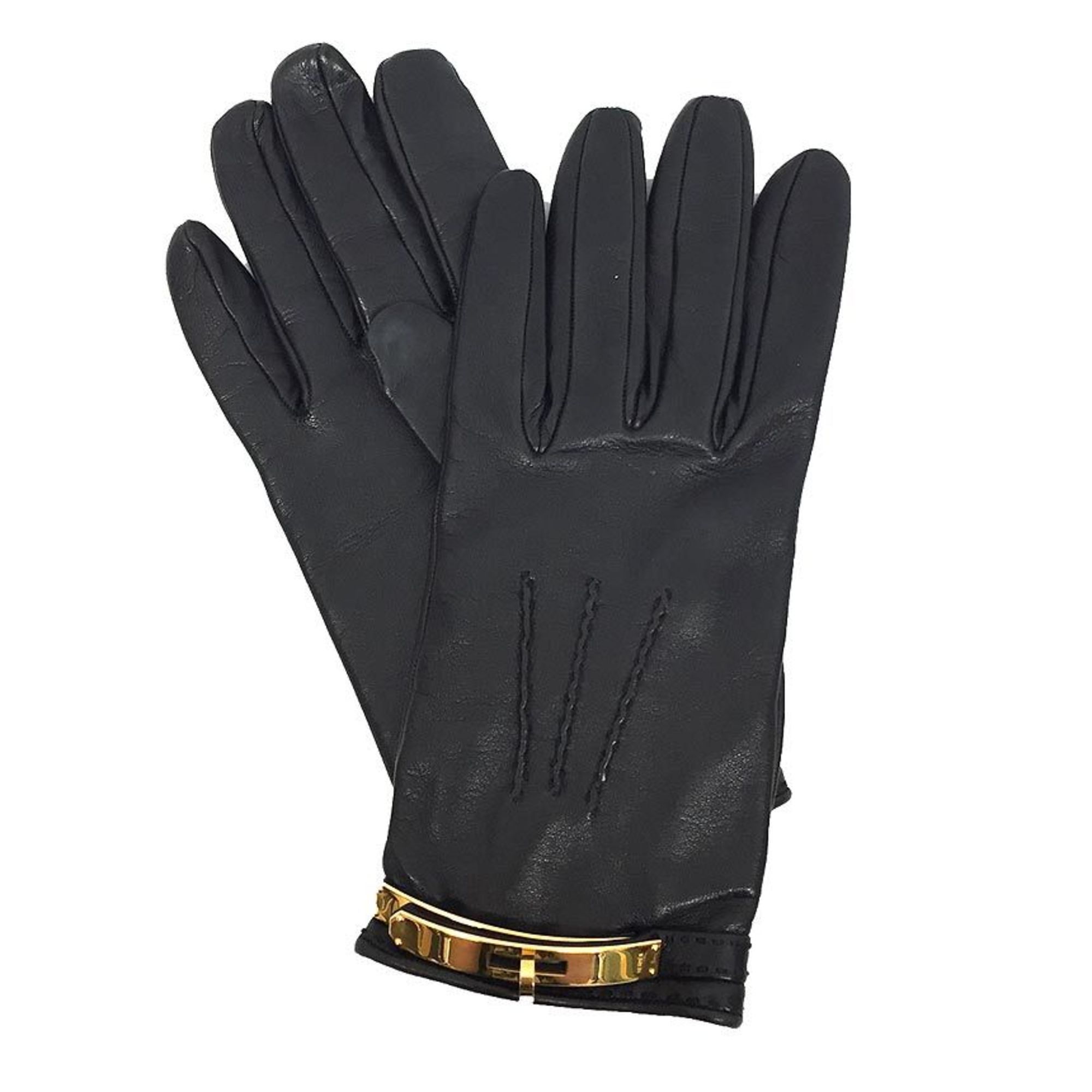 Hermes Leather Gold Medallion Gloves Black main image 1