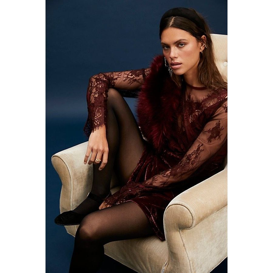 Free People New Free People Marlie Lace Mini Dress $198 X-SMALL Garnet Size XS / US 0-2 / IT 36-38 - 3 Thumbnail