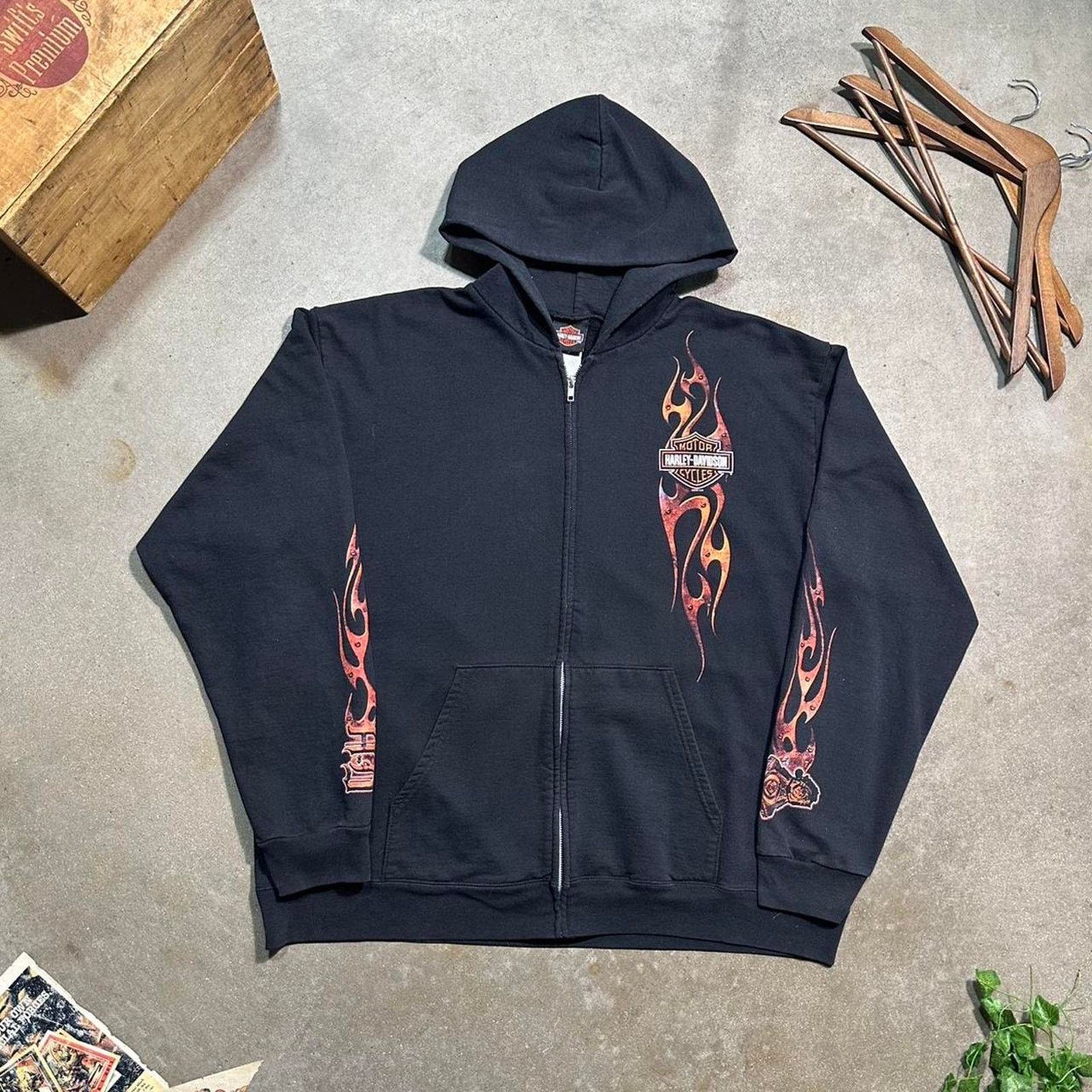 Harley-Davidsonフレイムデザイン ジップアップHOODIEパーカー Harley Davidson × Streetwear × Vintage (XL) AMAZING FADED