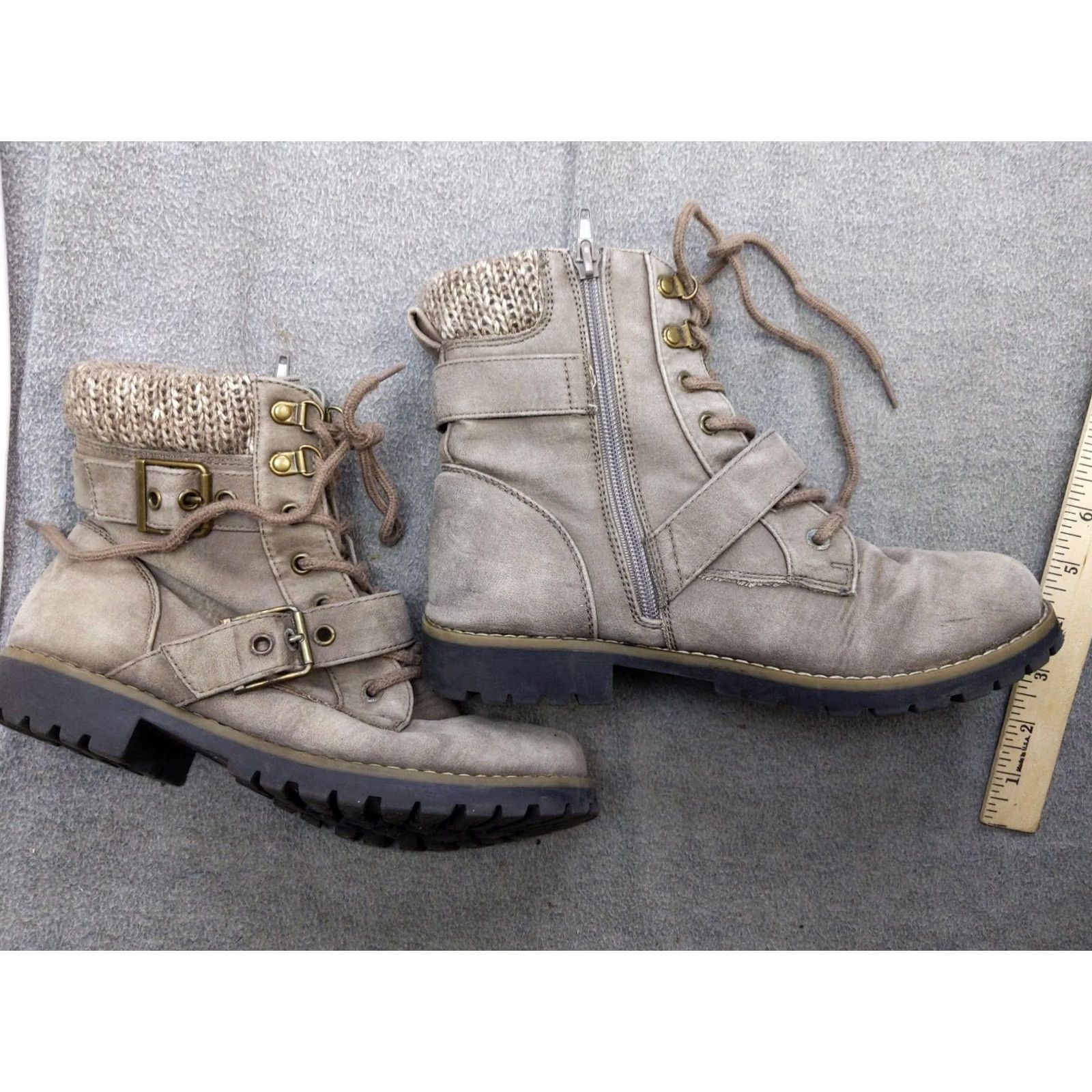 Vintage Cliffs Preslee Boots Womens 8 Brown Combat Ankle Zip Buckle Lug Size US 8 / IT 38 - 4 Thumbnail