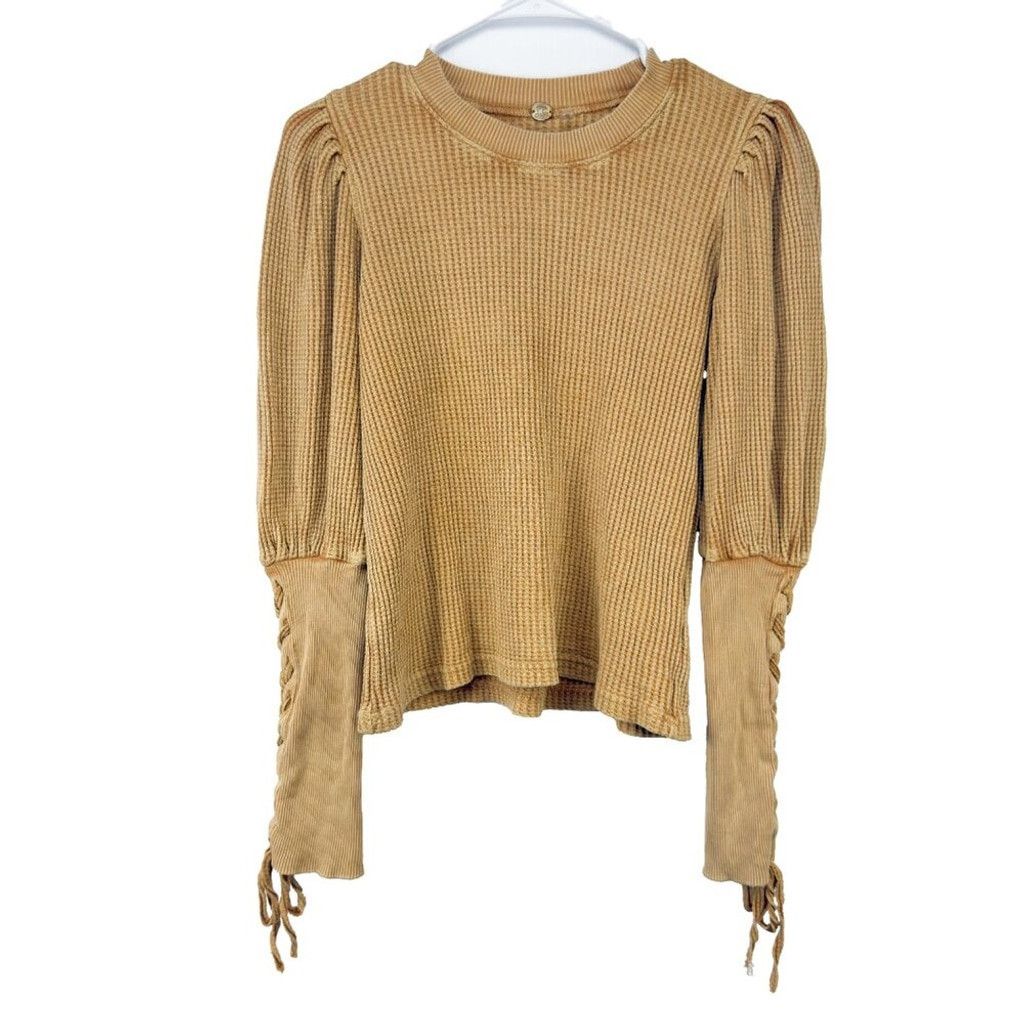 Free People FREE PEOPLE Tasha Distressed Mustard Top Laced Boho sz S Size XS / US 0-2 / IT 36-38 - 6 Thumbnail
