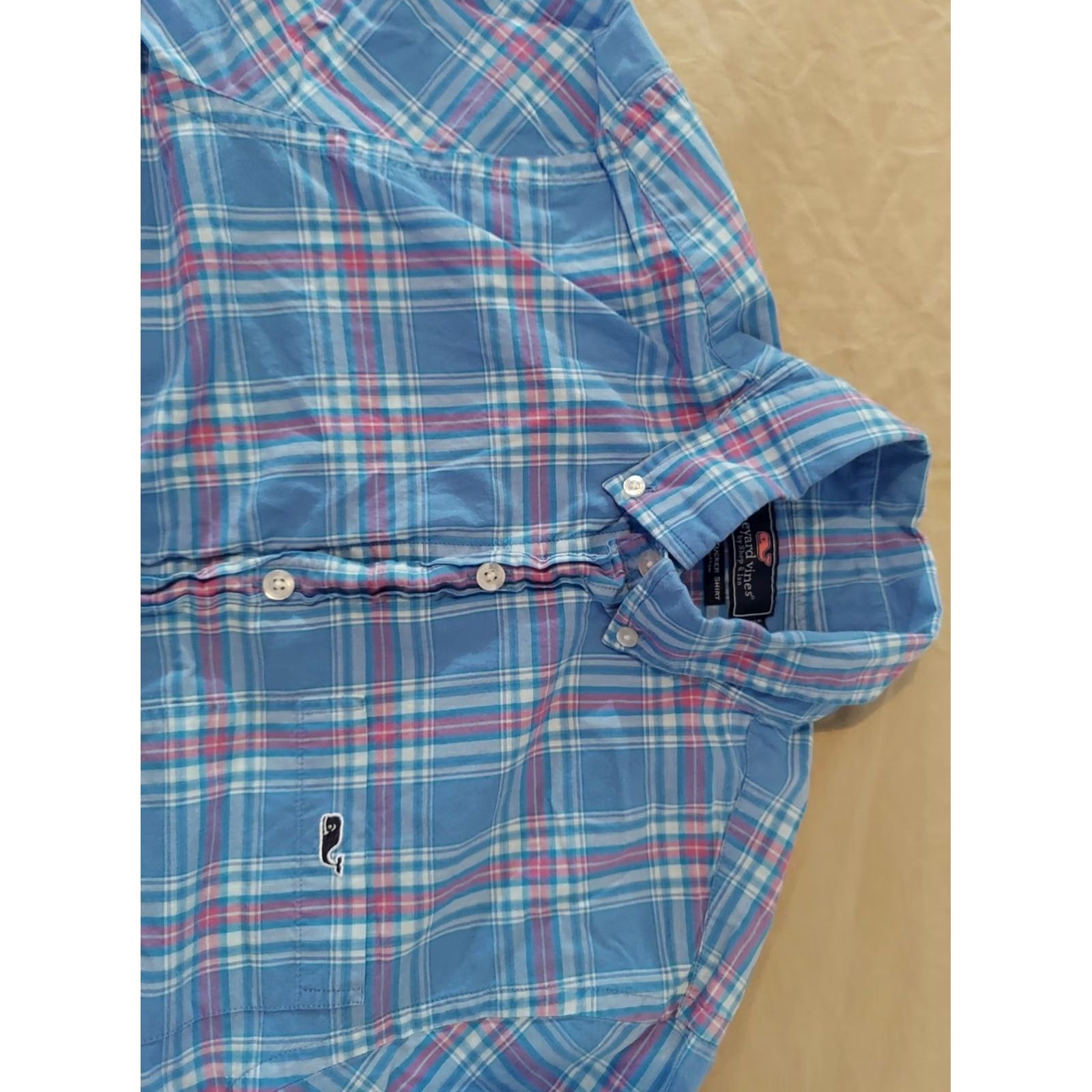 Vineyard Vines VINTAGE Mens Vineyard Vines Plaid Dress Shirt XS Blue Button Cotton Size 34R - 2 Thumbnail