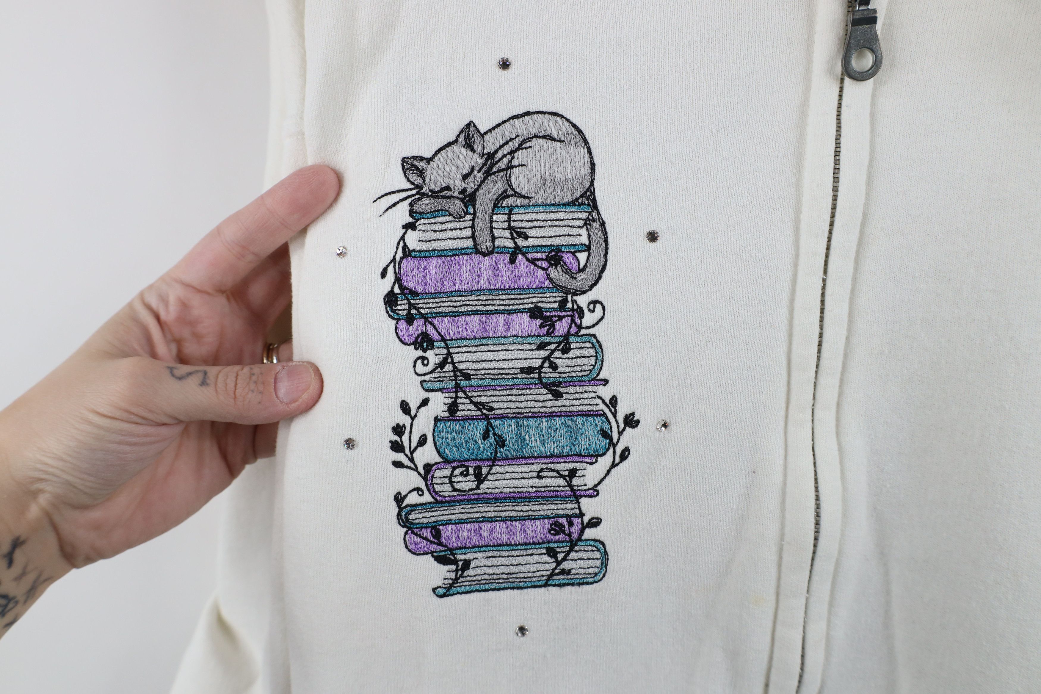 Vintage Vintage 90s Y2K Streetwear Cat Kitten Reading Zip Hoodie Size XXL / US 16-18 / IT 52-54 - 4 Thumbnail