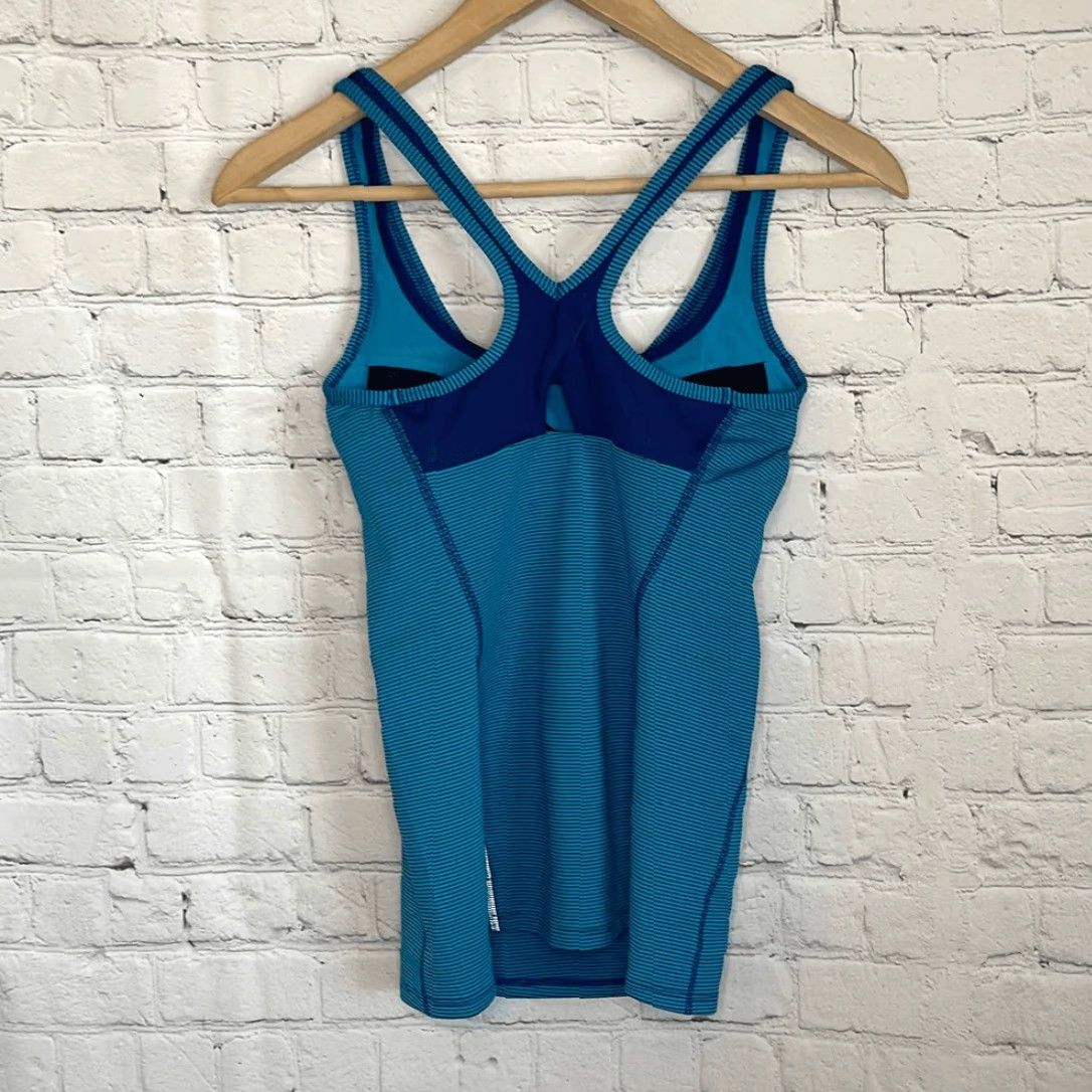 Vintage Lucy Women Tank XS Blue Striped Activewear Teal Built in Bra Size XS / US 0-2 / IT 36-38 - 4 Thumbnail