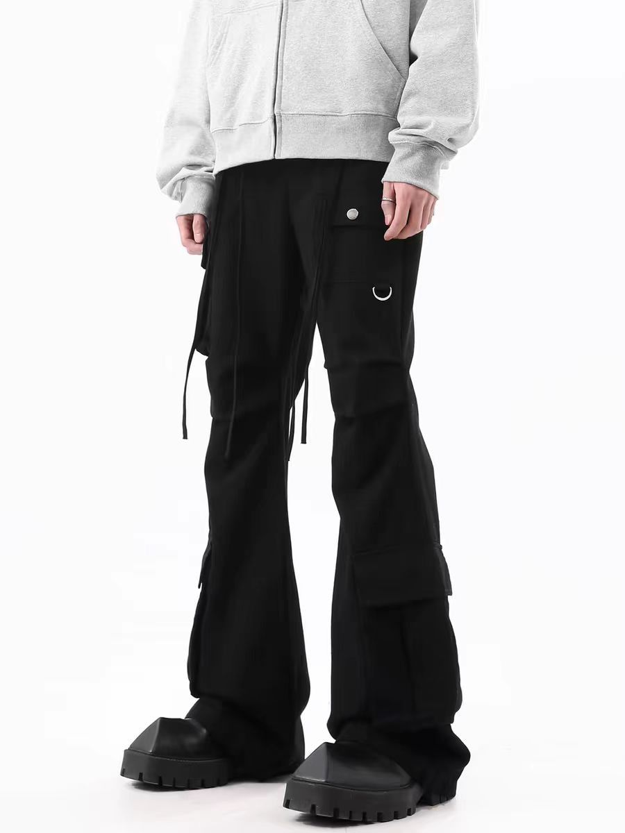 High Street Style Workwear Micro Flare Casual Pants
