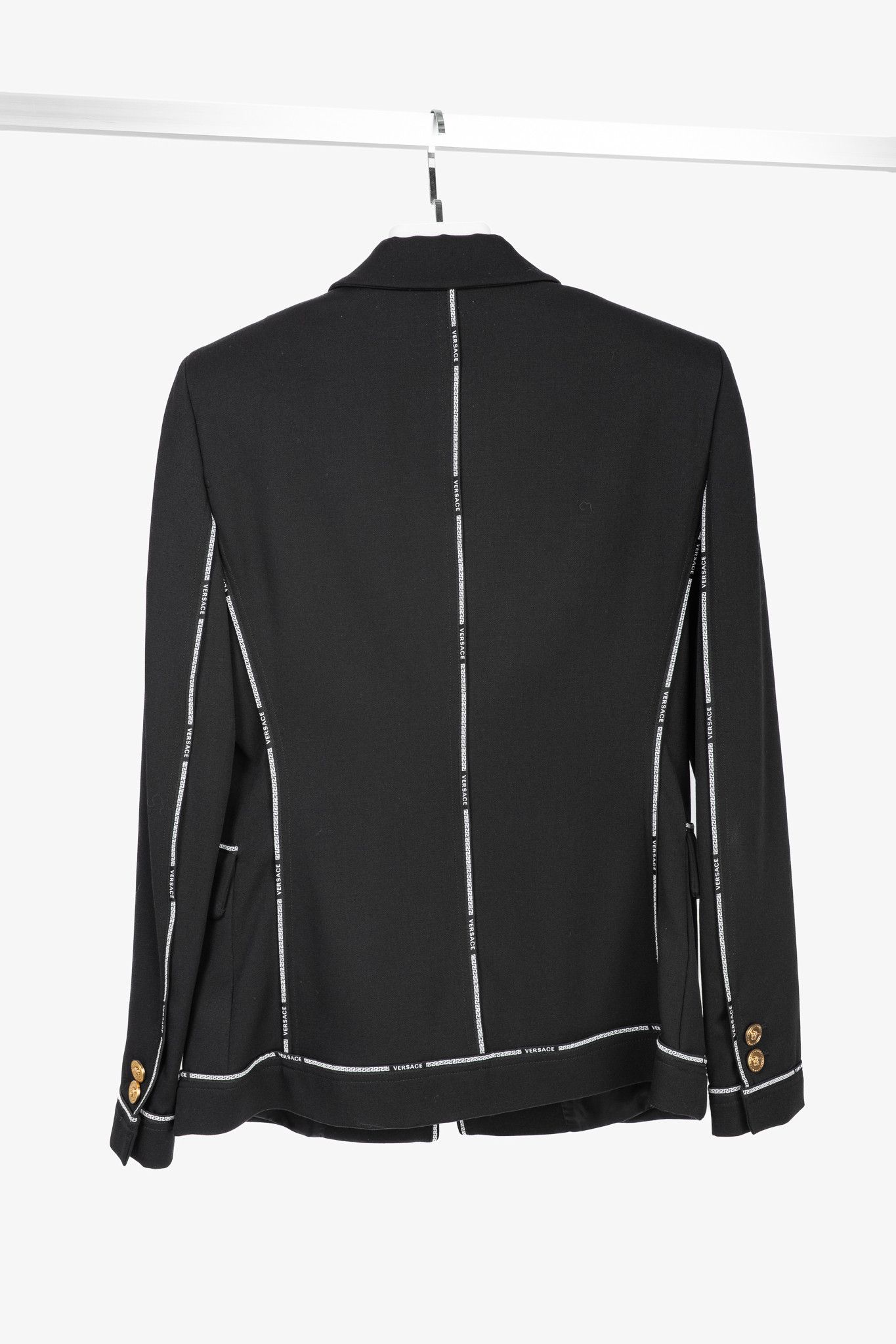 Versace Versace Black Wool Logo-Tape Blazer Size M / US 6-8 / IT 42-44 - 2 Thumbnail